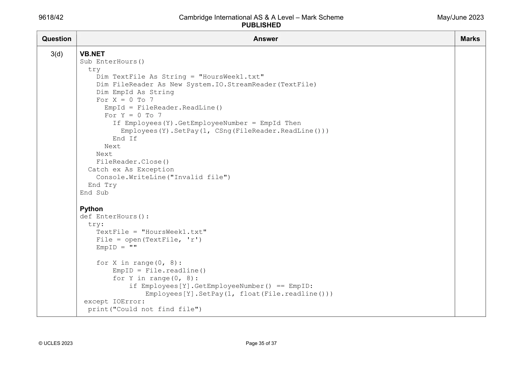 Mark scheme, page 35 of 37