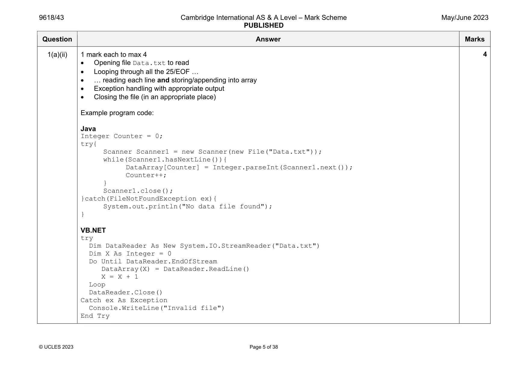 Mark scheme, page 5 of 38