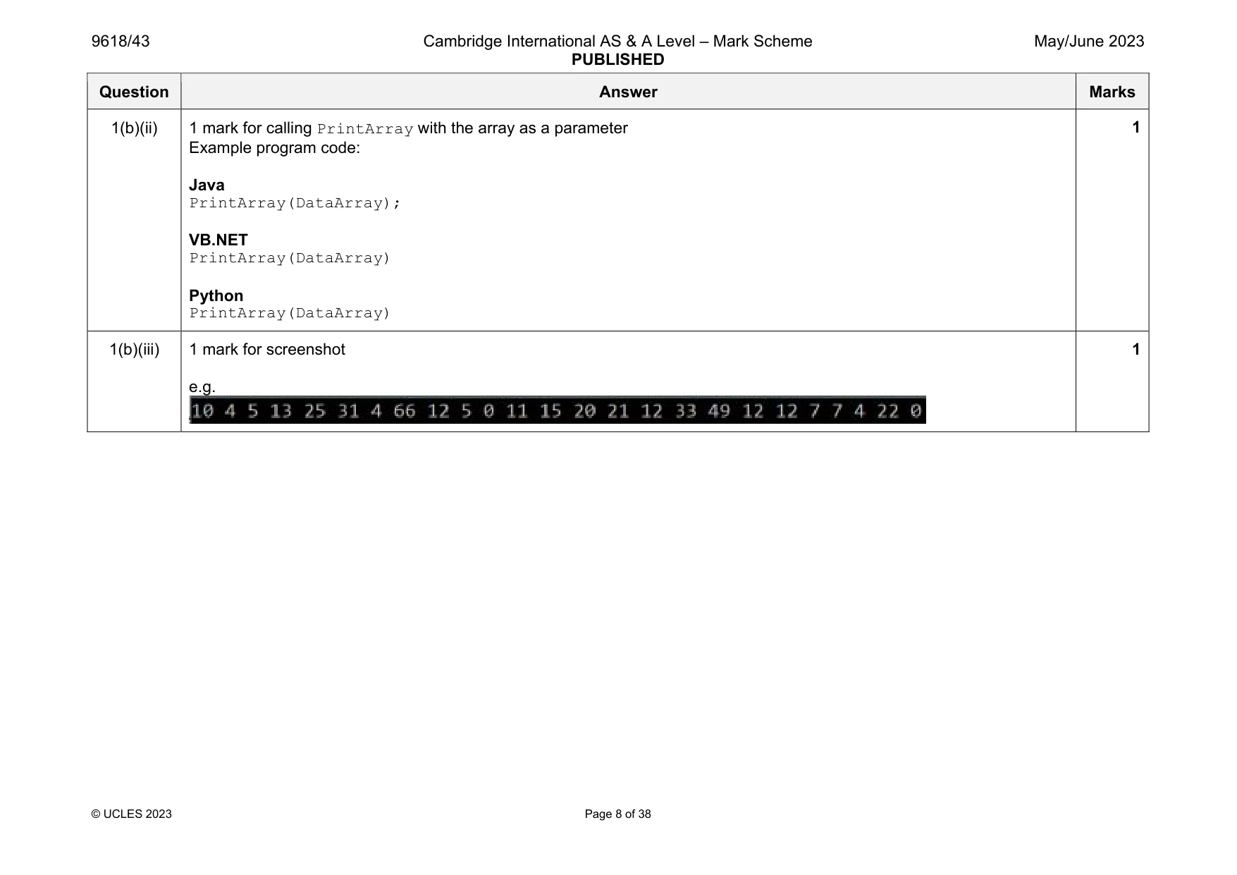 Mark scheme, page 8 of 38