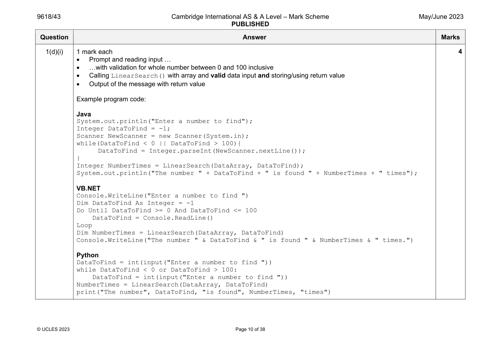 Mark scheme, page 10 of 38