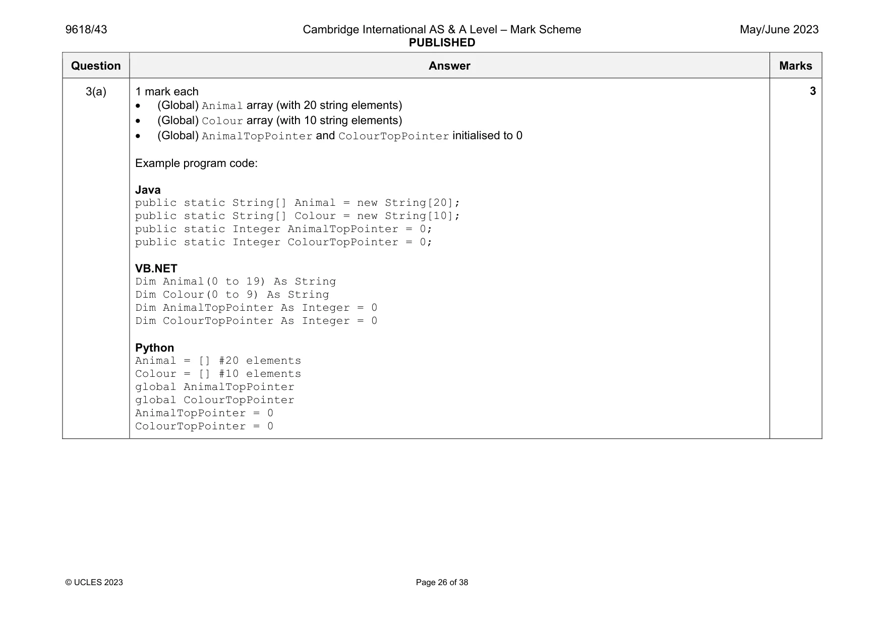 Mark scheme, page 26 of 38