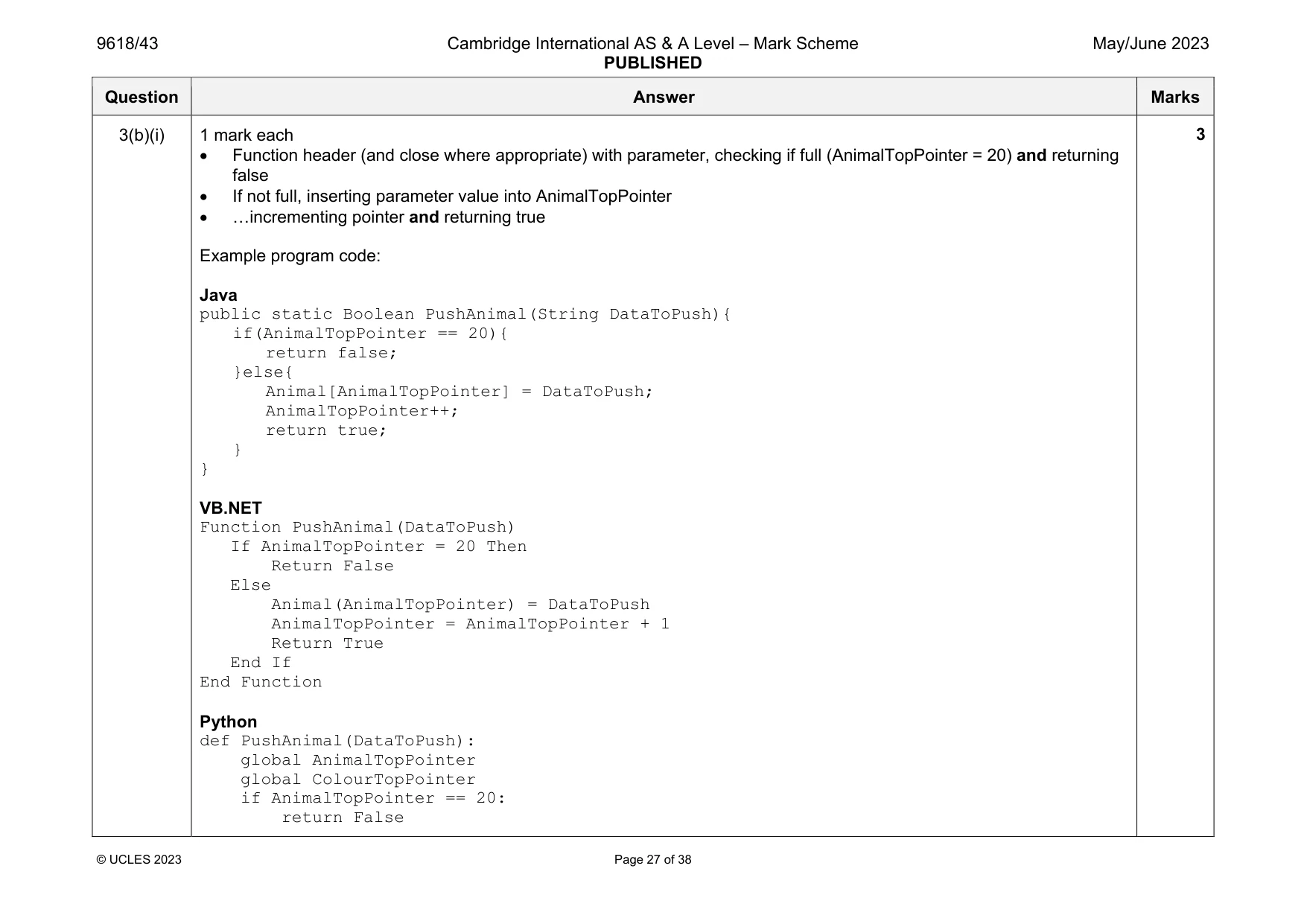 Mark scheme, page 27 of 38