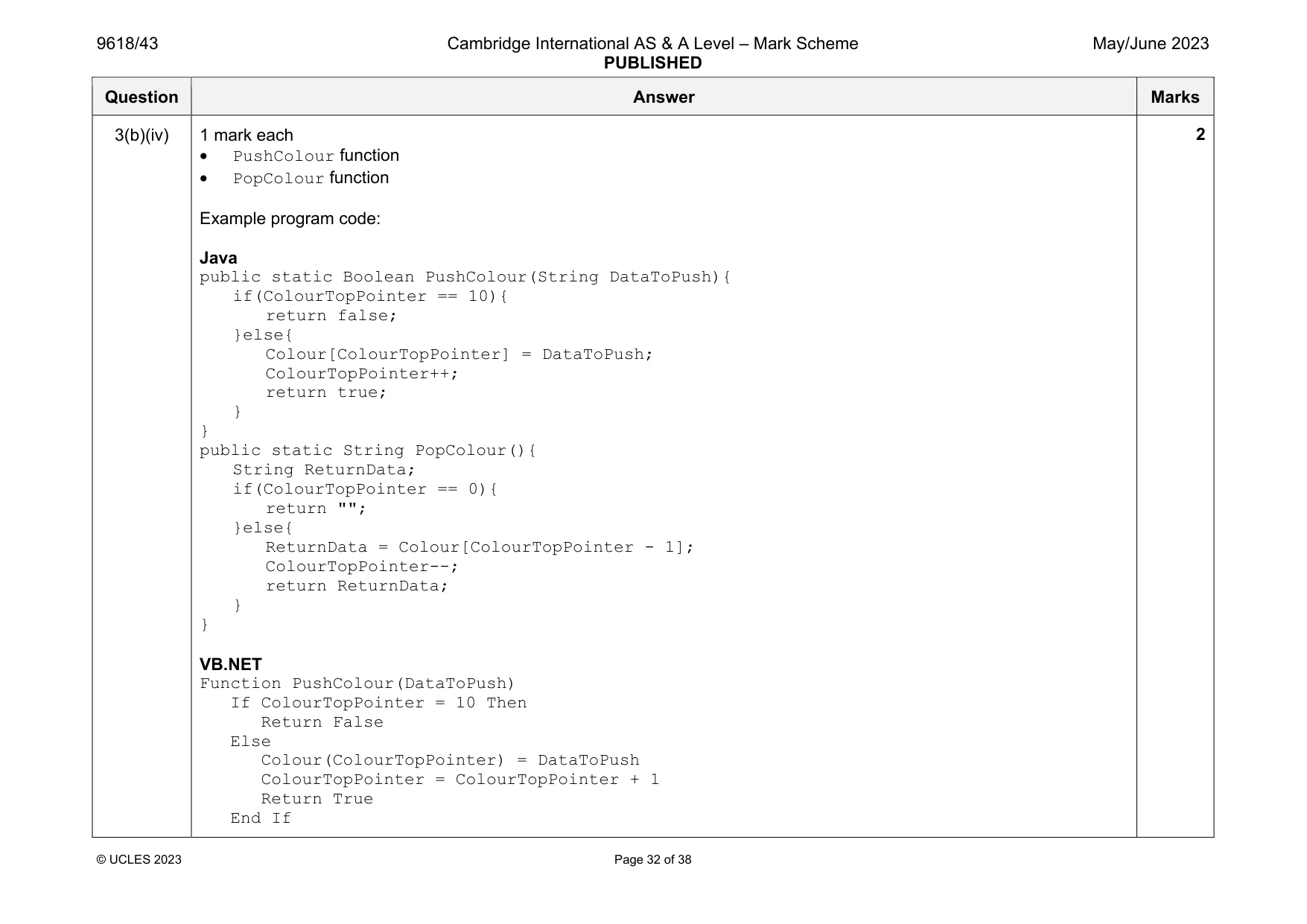 Mark scheme, page 32 of 38