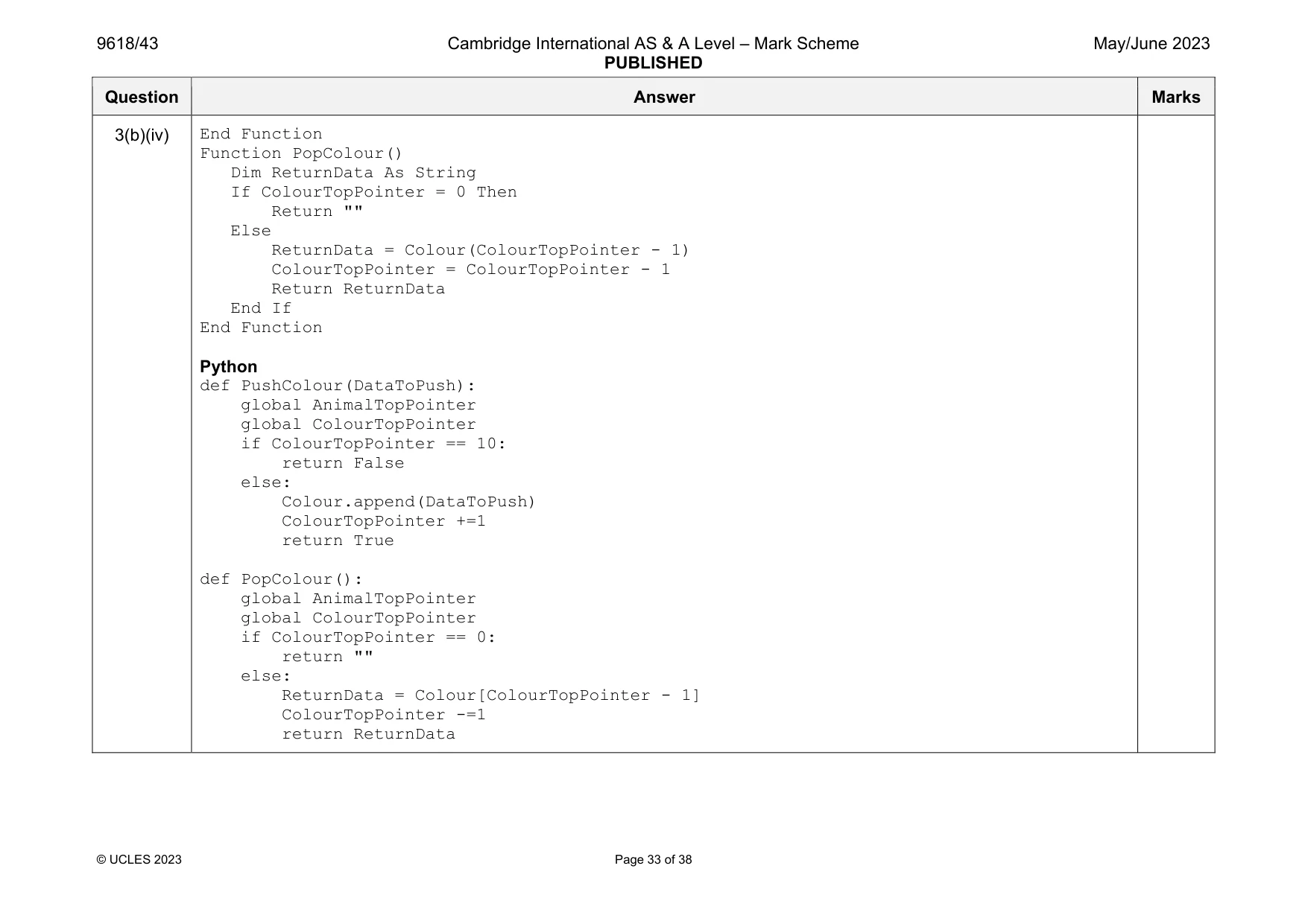 Mark scheme, page 33 of 38