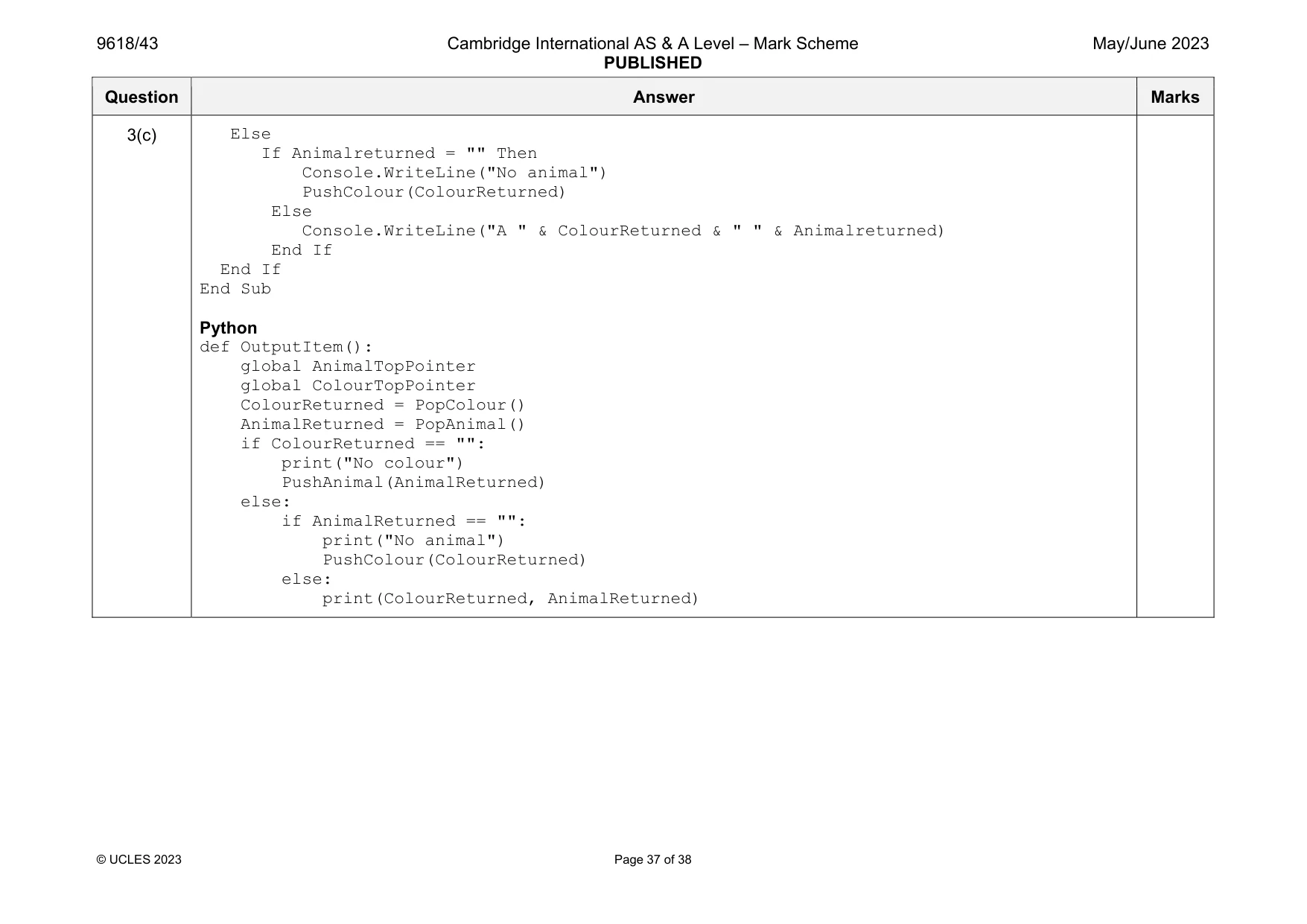Mark scheme, page 37 of 38