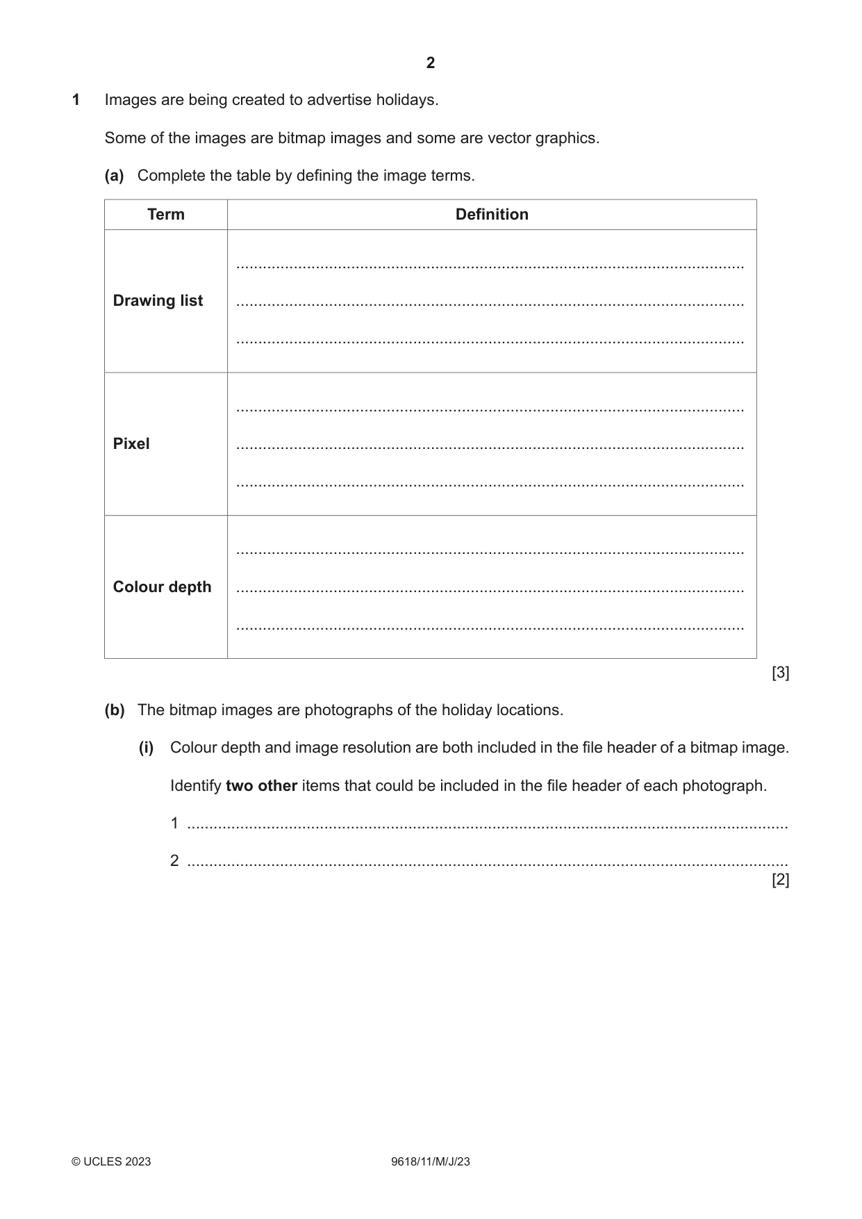 Cambridge A Level Computer Science 9618 2023 May/June Paper 1 · Variant 1 question paper, page 2 of 16