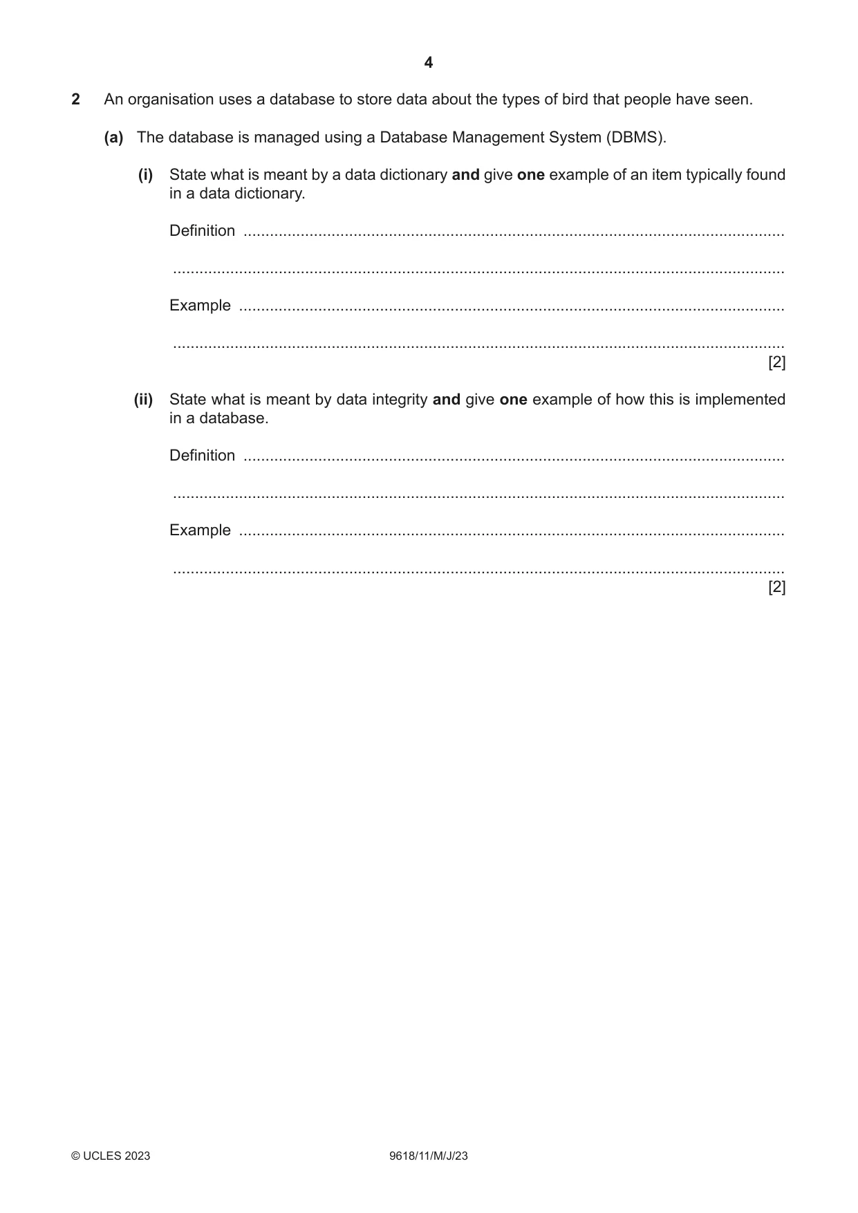 Cambridge A Level Computer Science 9618 2023 May/June Paper 1 · Variant 1 question paper, page 4 of 16