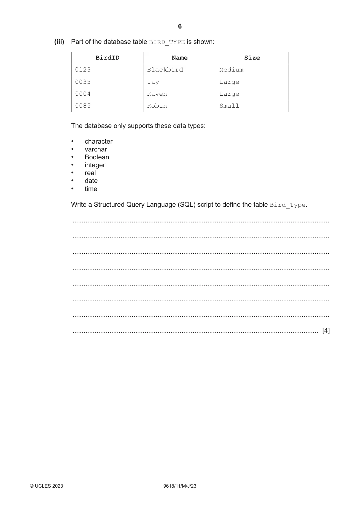 Cambridge A Level Computer Science 9618 2023 May/June Paper 1 · Variant 1 question paper, page 6 of 16