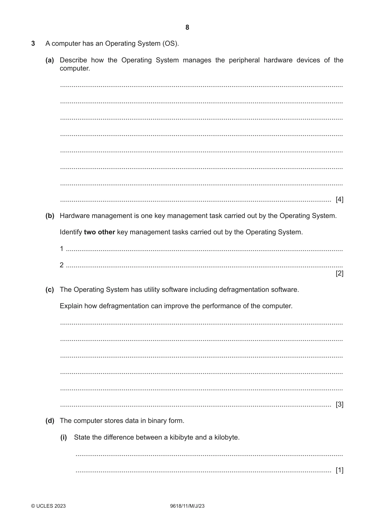 Cambridge A Level Computer Science 9618 2023 May/June Paper 1 · Variant 1 question paper, page 8 of 16