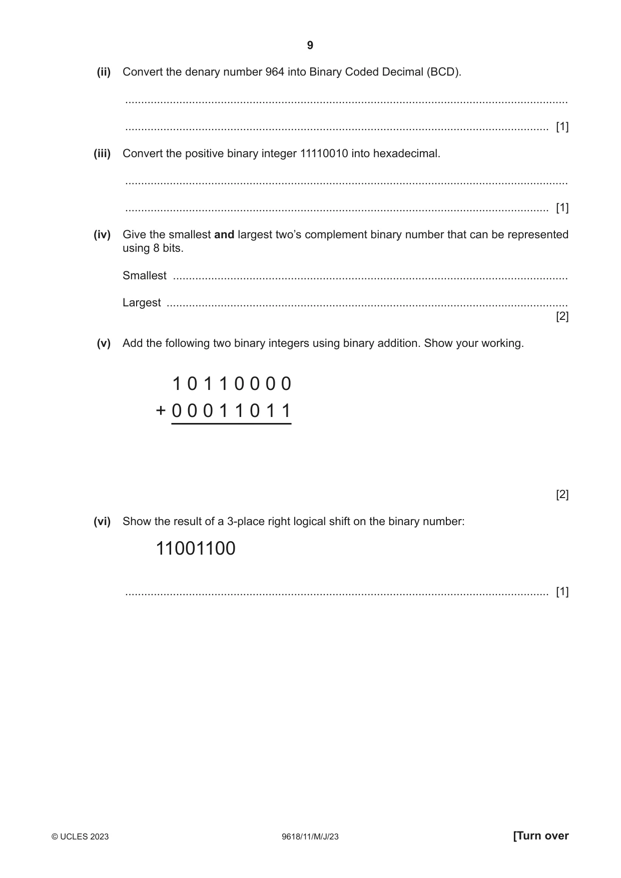 Cambridge A Level Computer Science 9618 2023 May/June Paper 1 · Variant 1 question paper, page 9 of 16