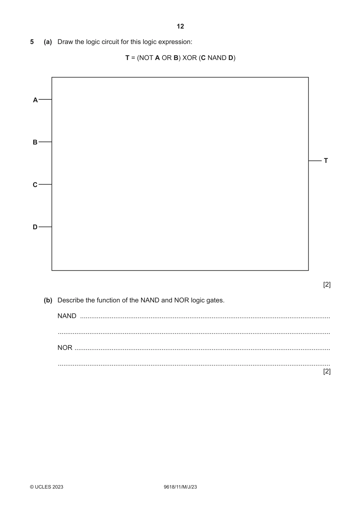 Cambridge A Level Computer Science 9618 2023 May/June Paper 1 · Variant 1 question paper, page 12 of 16