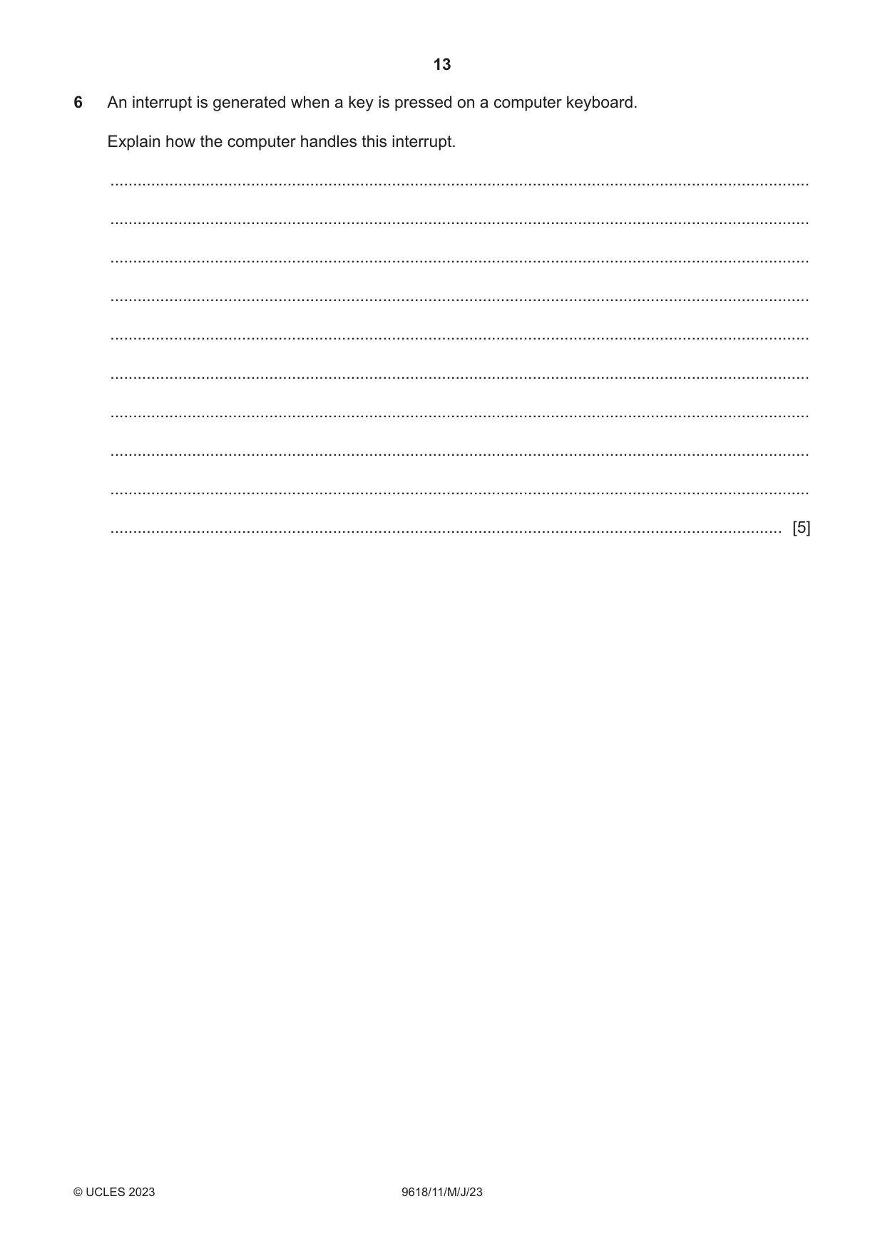 Cambridge A Level Computer Science 9618 2023 May/June Paper 1 · Variant 1 question paper, page 13 of 16