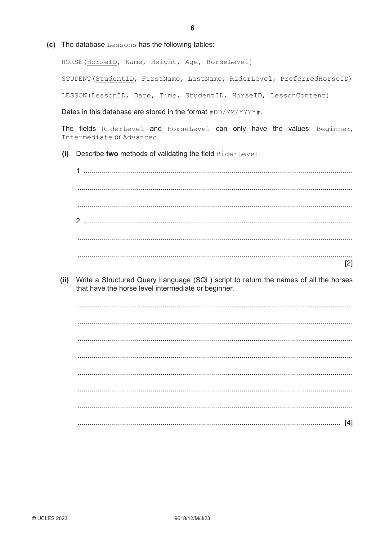 Cambridge A Level Computer Science 9618 2023 May/June Paper 1 · Variant 2 question paper, page 6 of 16