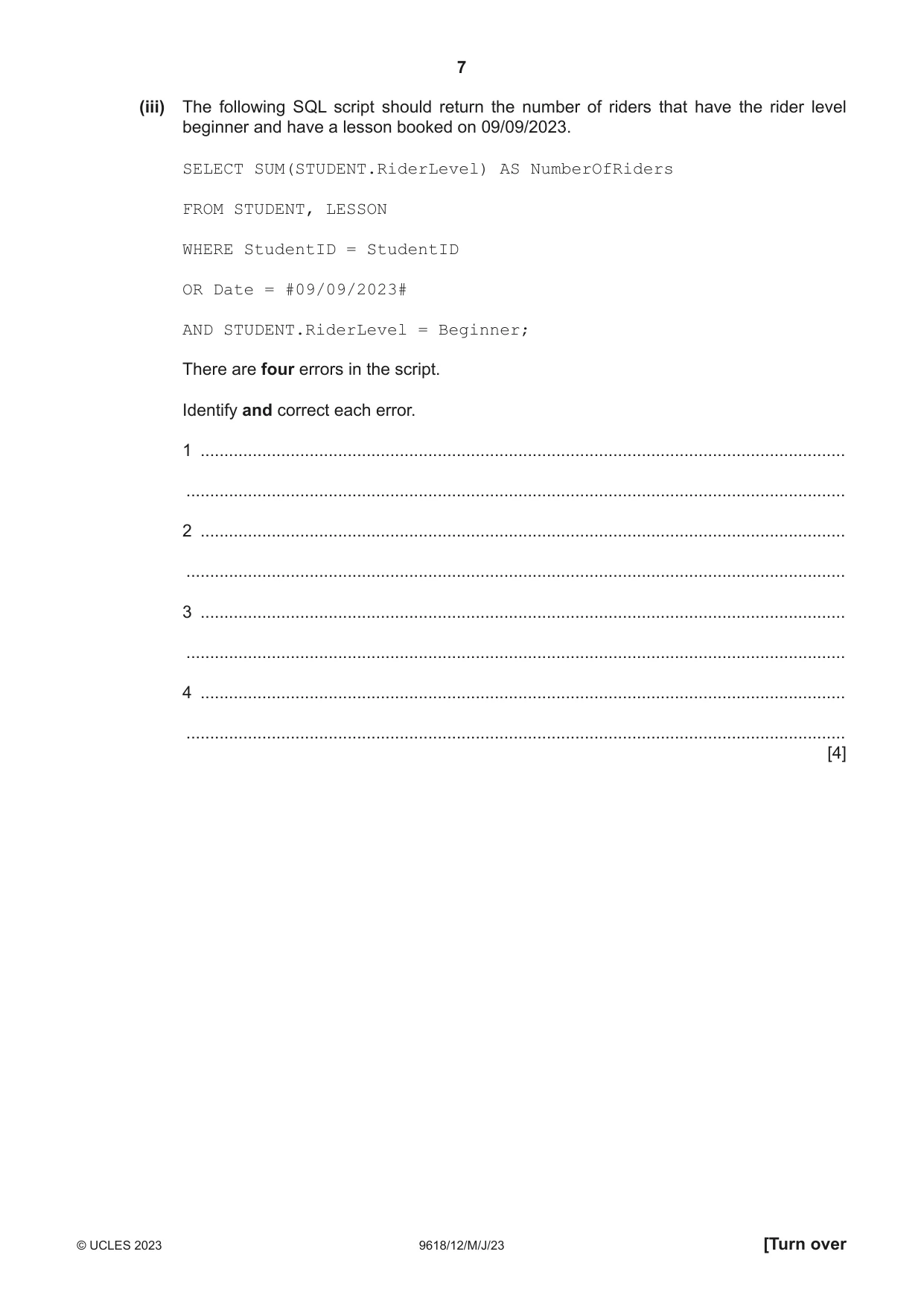 Cambridge A Level Computer Science 9618 2023 May/June Paper 1 · Variant 2 question paper, page 7 of 16