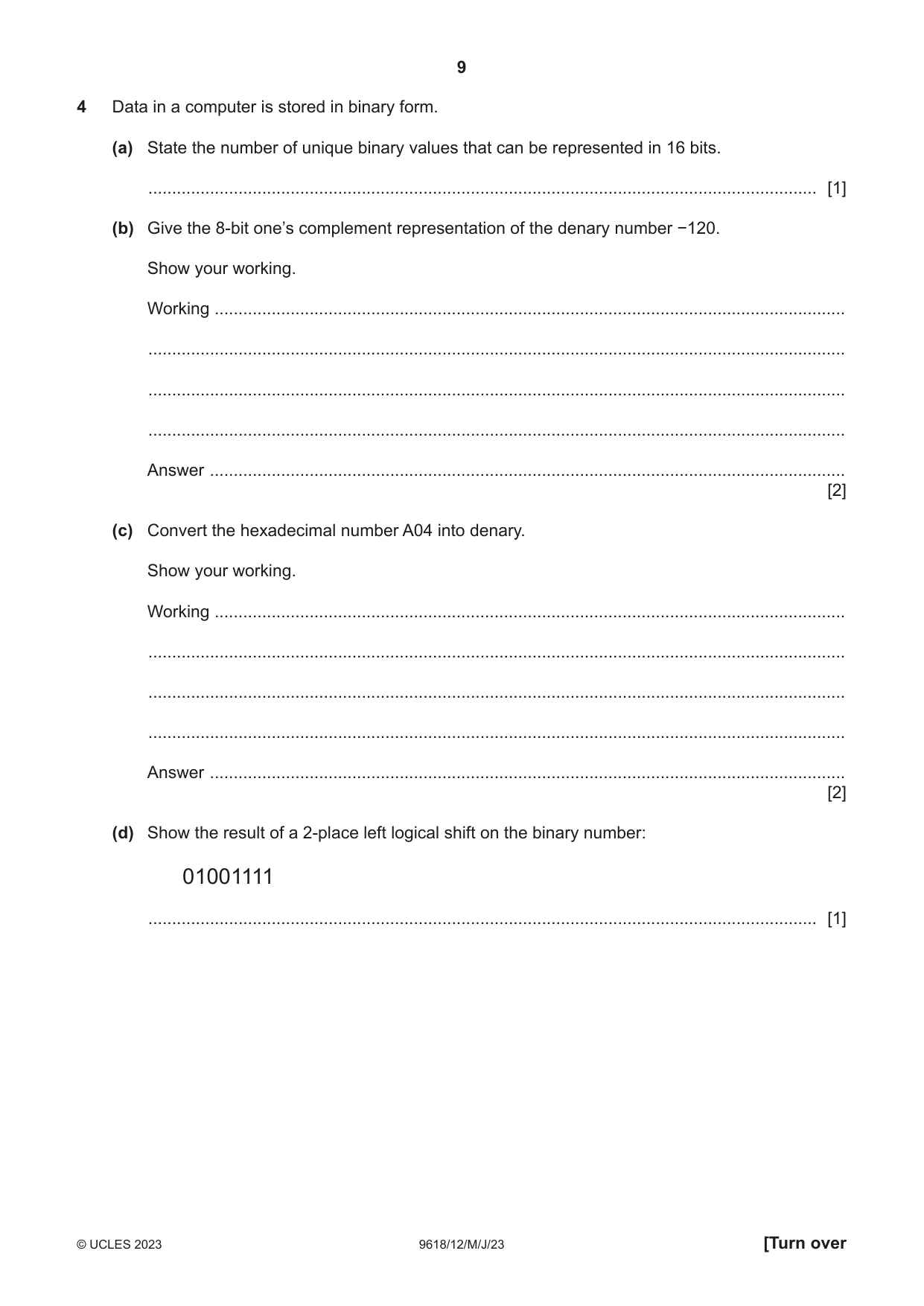 Cambridge A Level Computer Science 9618 2023 May/June Paper 1 · Variant 2 question paper, page 9 of 16