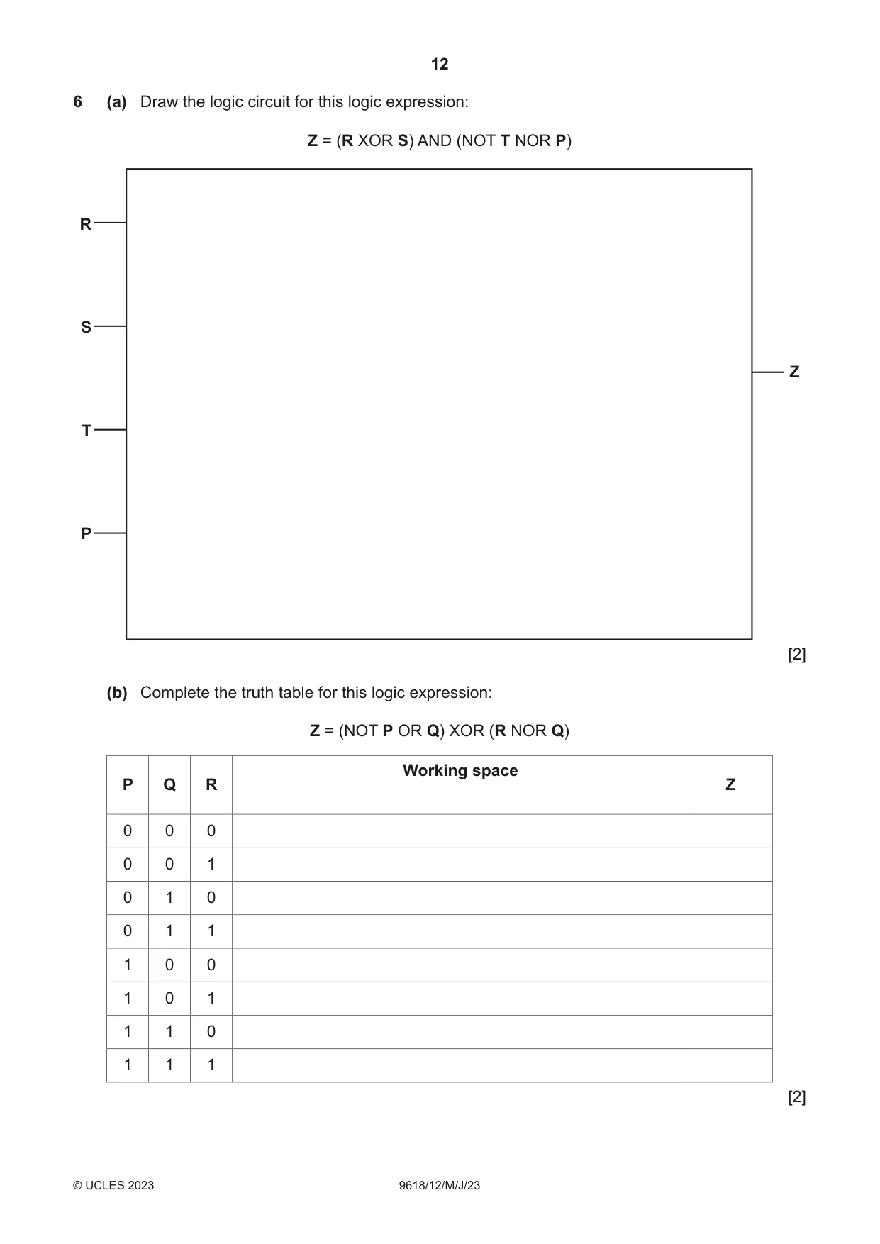 Cambridge A Level Computer Science 9618 2023 May/June Paper 1 · Variant 2 question paper, page 12 of 16