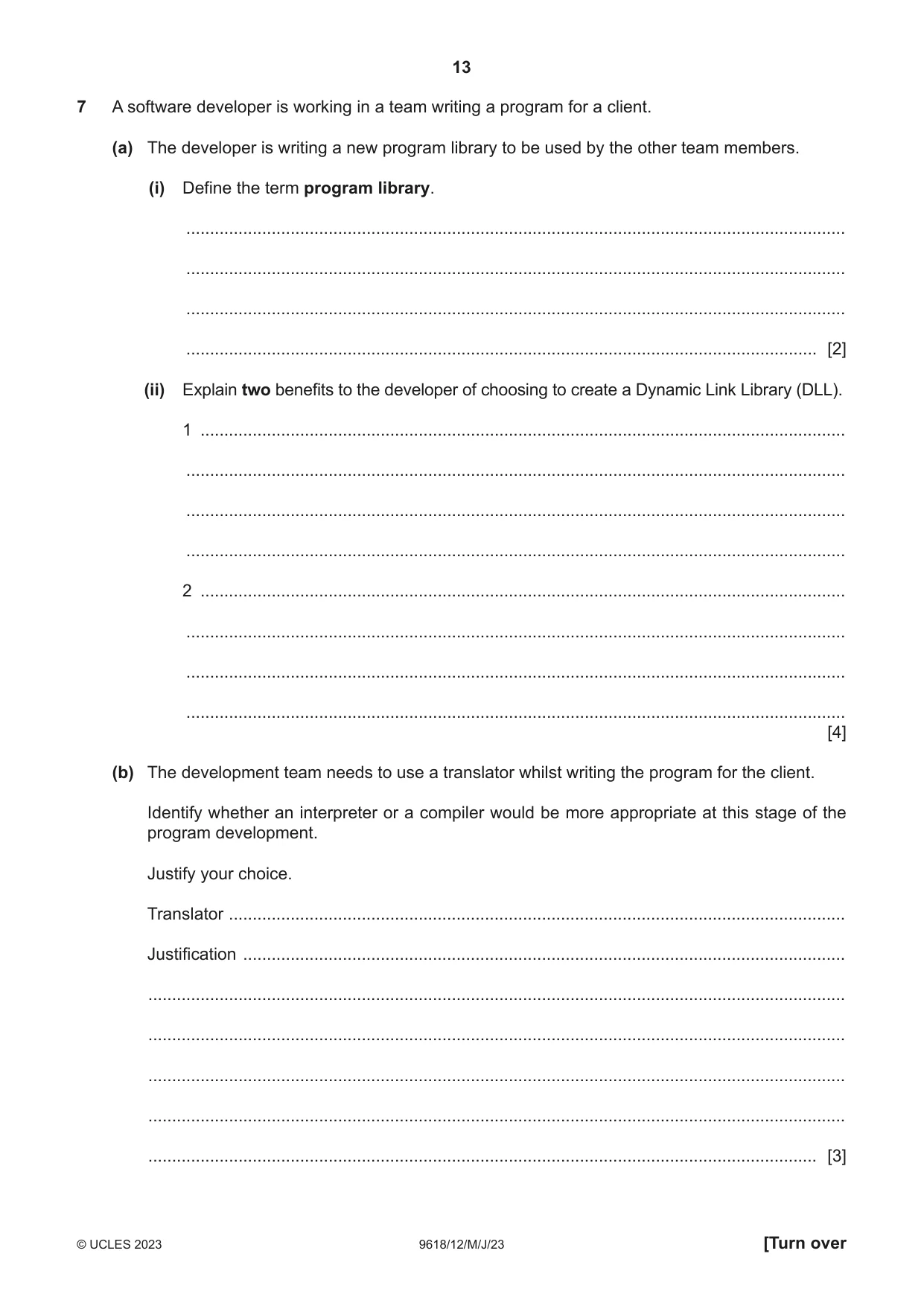 Cambridge A Level Computer Science 9618 2023 May/June Paper 1 · Variant 2 question paper, page 13 of 16