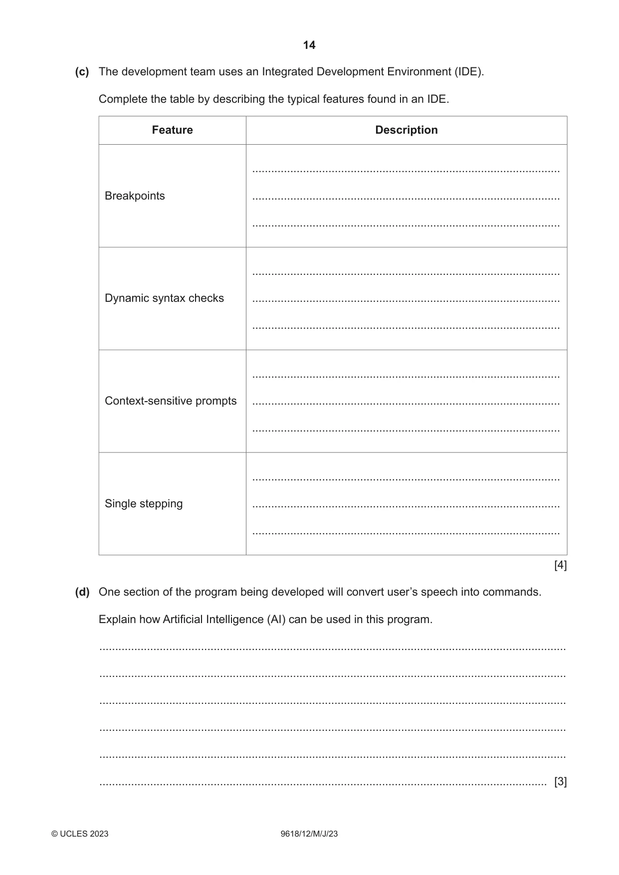 Cambridge A Level Computer Science 9618 2023 May/June Paper 1 · Variant 2 question paper, page 14 of 16