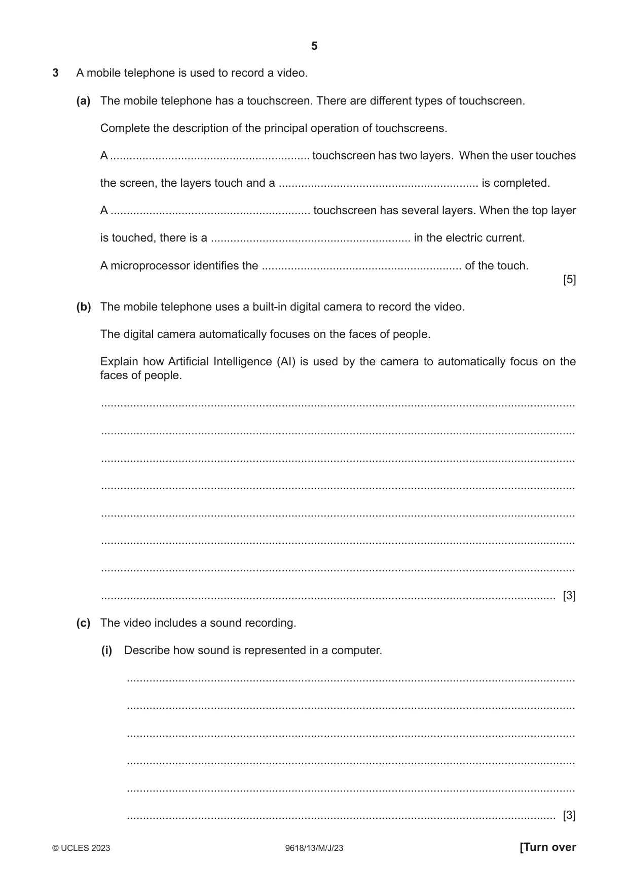 Cambridge A Level Computer Science 9618 2023 May/June Paper 1 · Variant 3 question paper, page 5 of 16