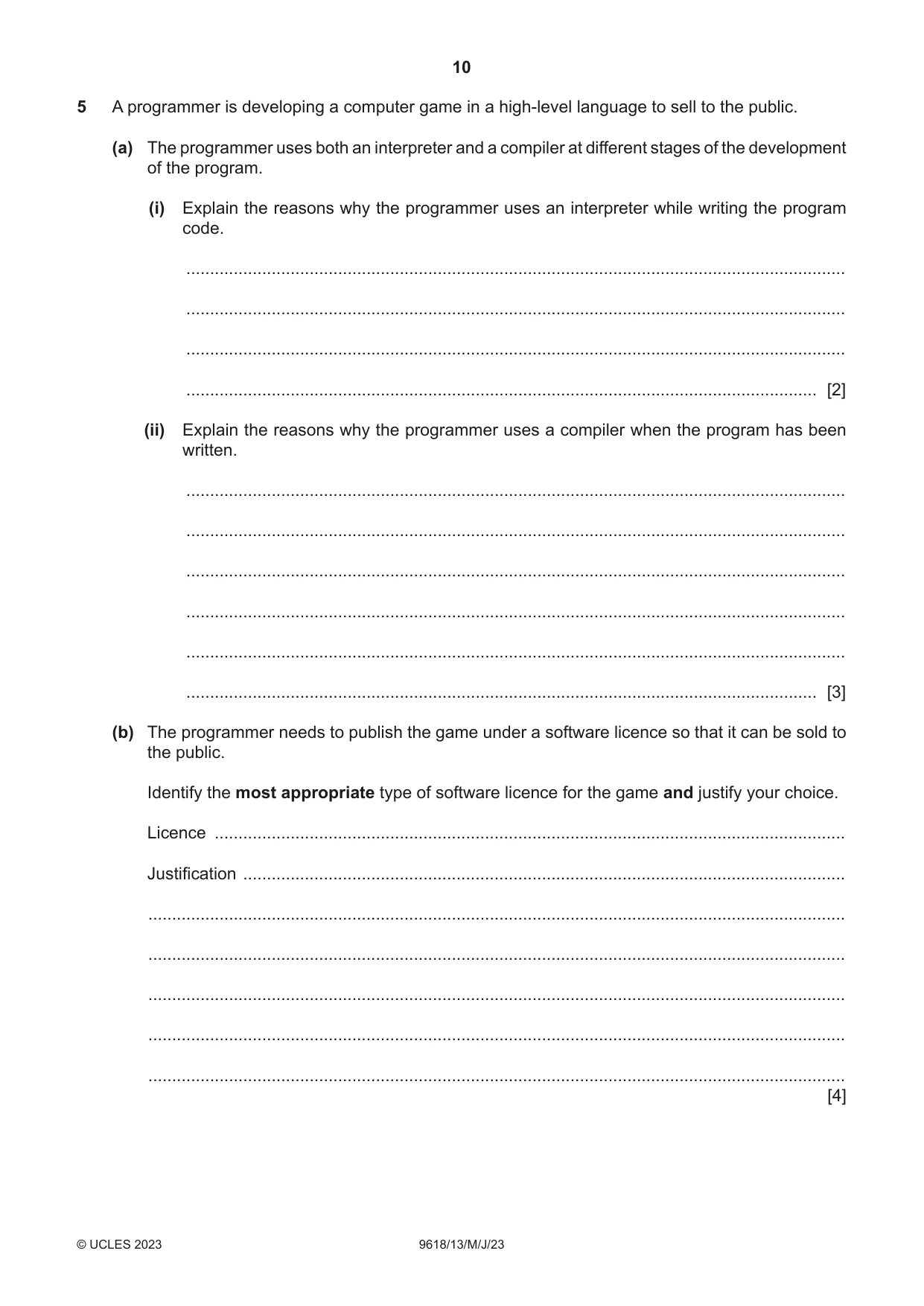 Cambridge A Level Computer Science 9618 2023 May/June Paper 1 · Variant 3 question paper, page 10 of 16