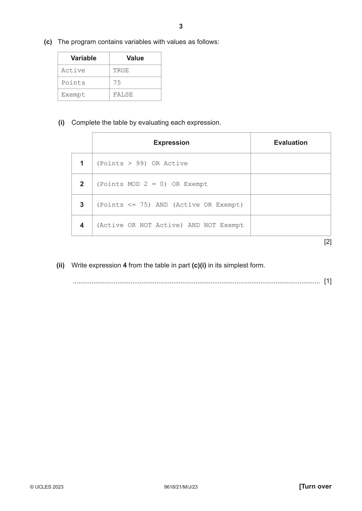 Cambridge A Level Computer Science 9618 2023 May/June Paper 2 · Variant 1 question paper, page 3 of 20