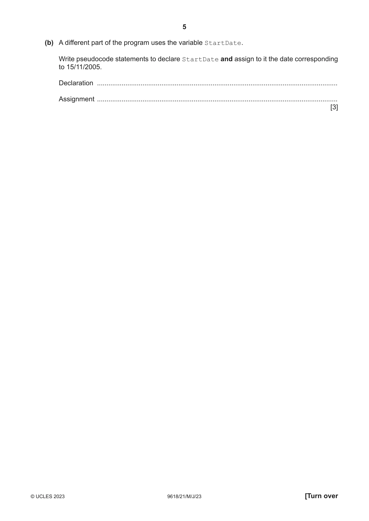 Cambridge A Level Computer Science 9618 2023 May/June Paper 2 · Variant 1 question paper, page 5 of 20
