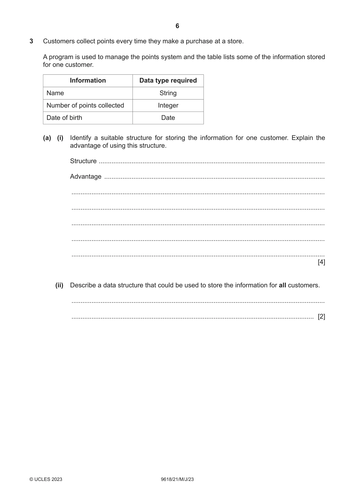 Cambridge A Level Computer Science 9618 2023 May/June Paper 2 · Variant 1 question paper, page 6 of 20