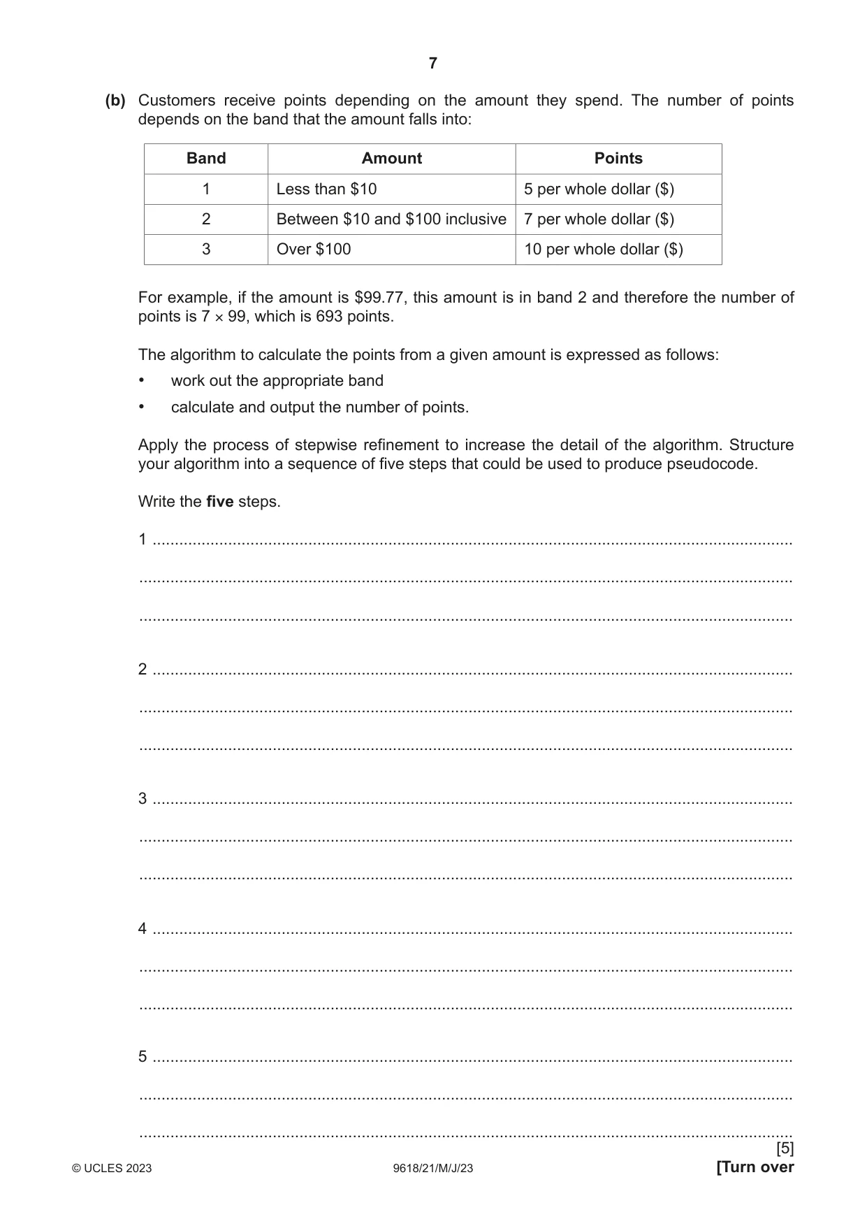 Cambridge A Level Computer Science 9618 2023 May/June Paper 2 · Variant 1 question paper, page 7 of 20