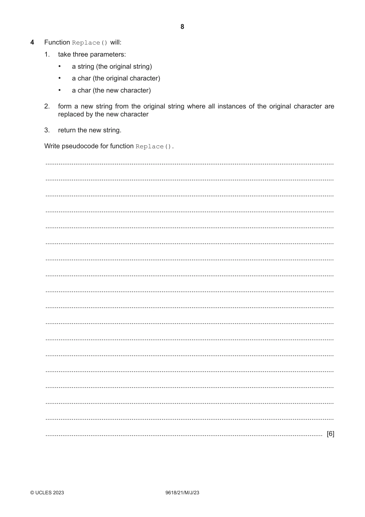 Cambridge A Level Computer Science 9618 2023 May/June Paper 2 · Variant 1 question paper, page 8 of 20