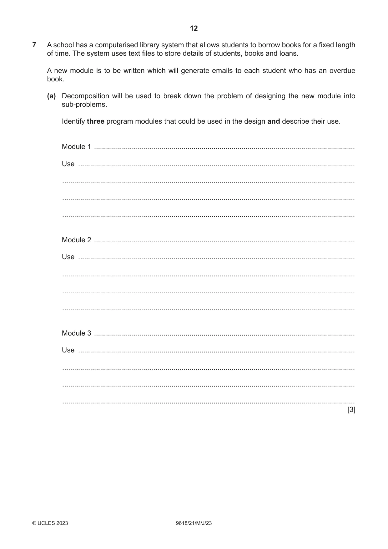 Cambridge A Level Computer Science 9618 2023 May/June Paper 2 · Variant 1 question paper, page 12 of 20