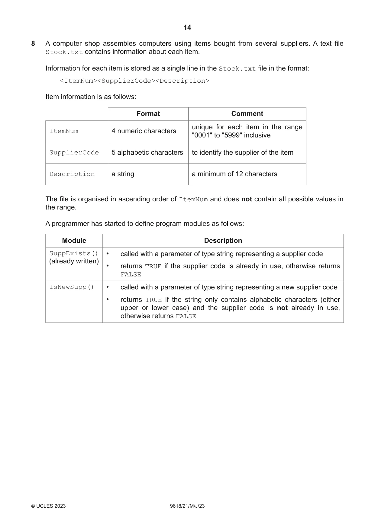 Cambridge A Level Computer Science 9618 2023 May/June Paper 2 · Variant 1 question paper, page 14 of 20