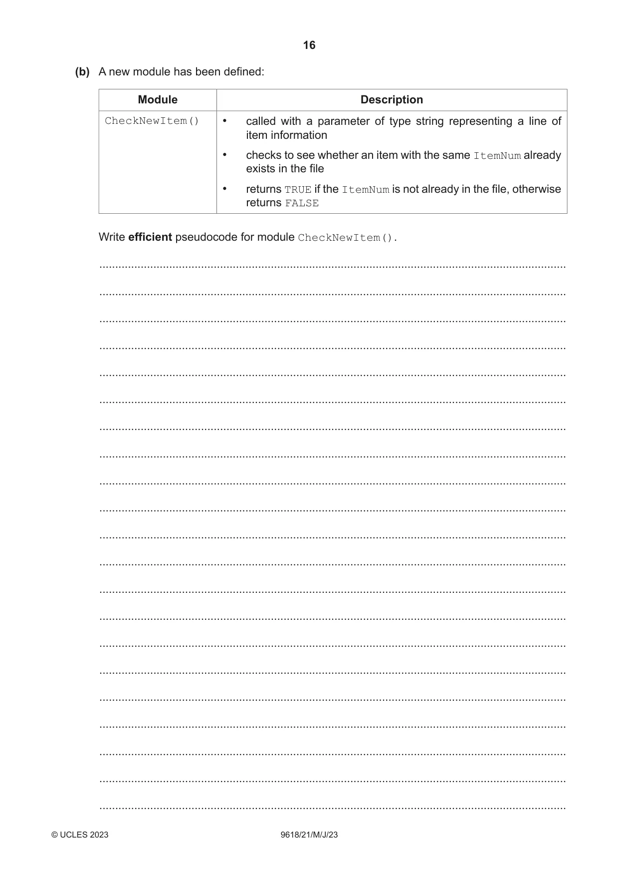Cambridge A Level Computer Science 9618 2023 May/June Paper 2 · Variant 1 question paper, page 16 of 20