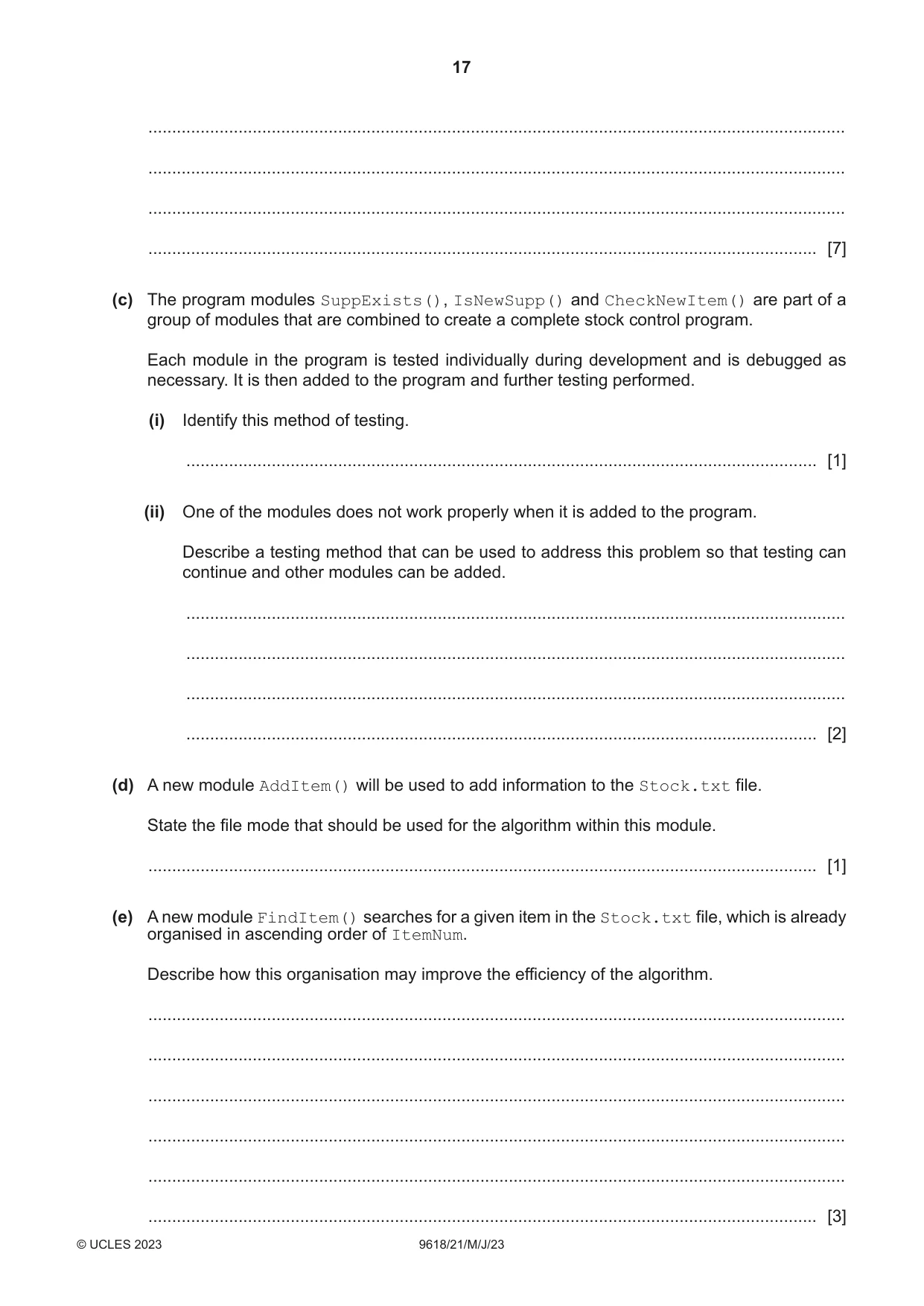Cambridge A Level Computer Science 9618 2023 May/June Paper 2 · Variant 1 question paper, page 17 of 20