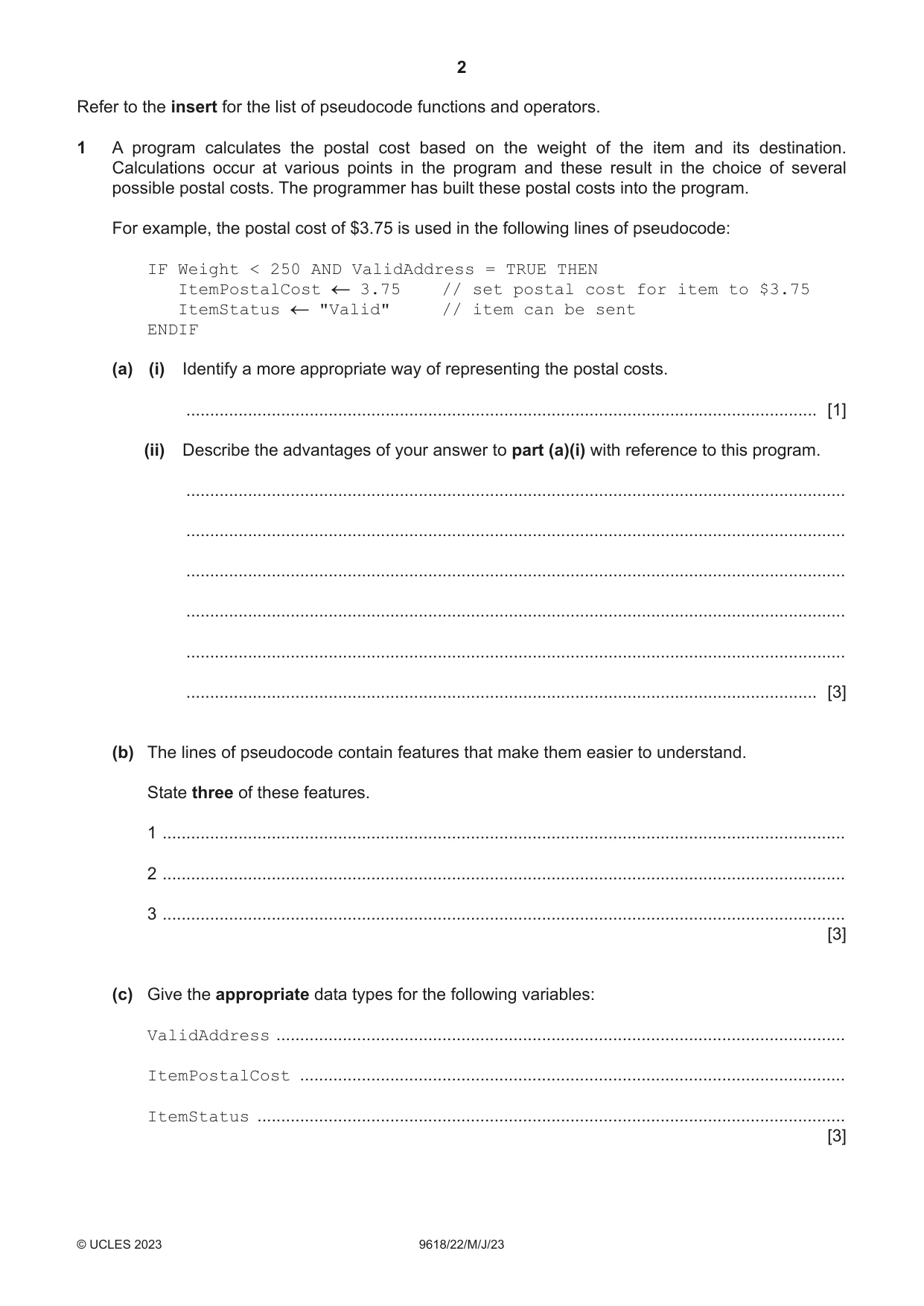 Cambridge A Level Computer Science 9618 2023 May/June Paper 2 · Variant 2 question paper, page 2 of 20
