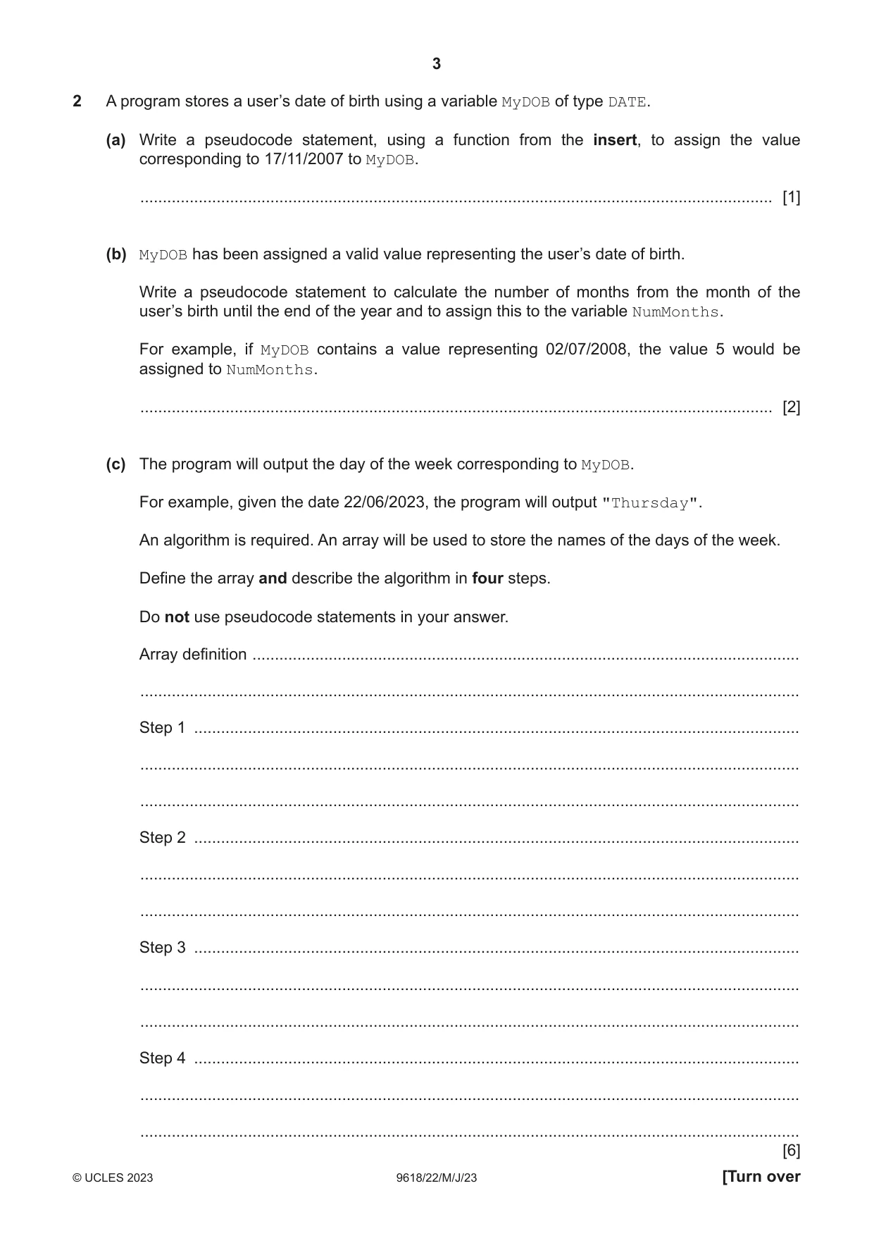 Cambridge A Level Computer Science 9618 2023 May/June Paper 2 · Variant 2 question paper, page 3 of 20