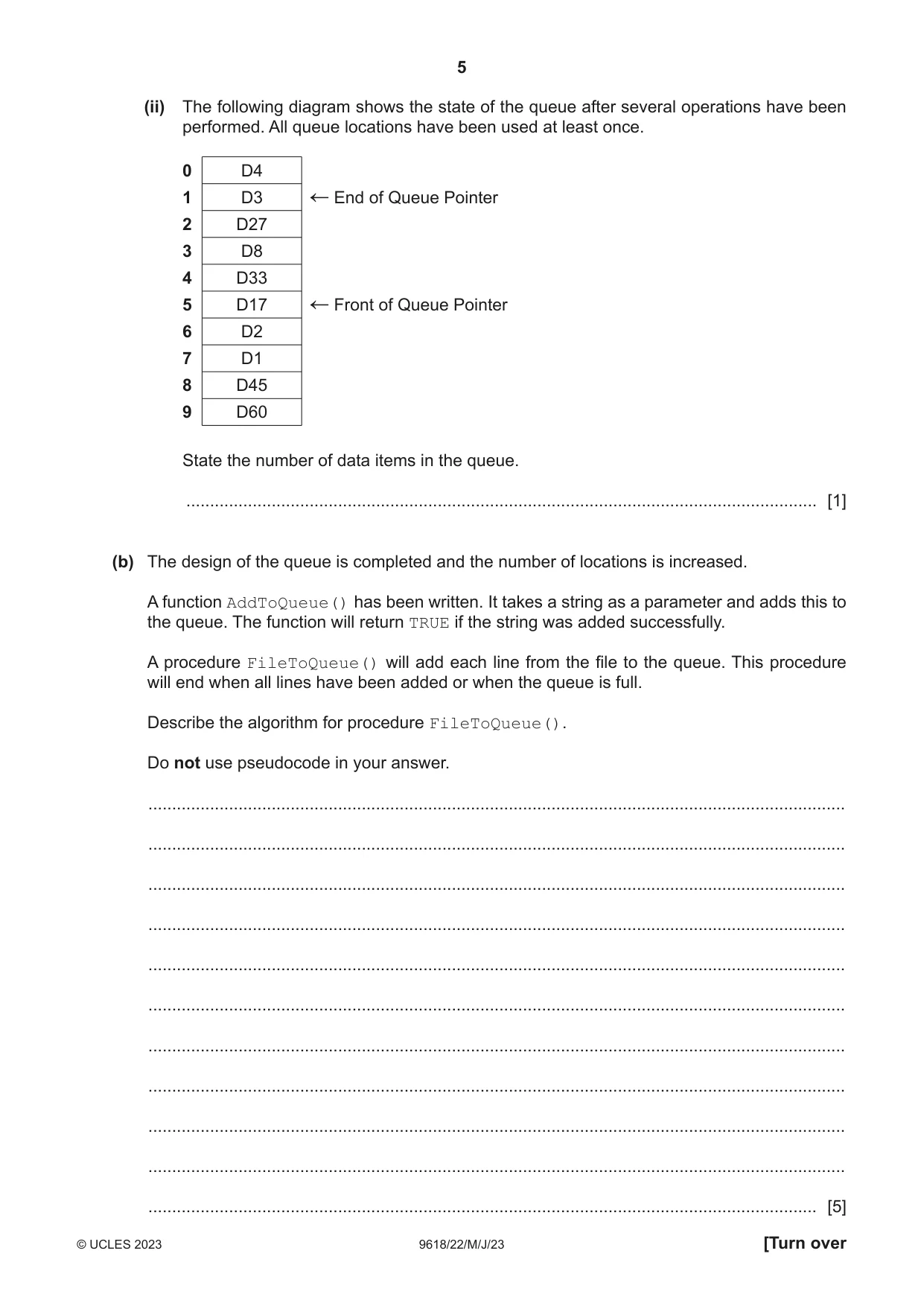 Cambridge A Level Computer Science 9618 2023 May/June Paper 2 · Variant 2 question paper, page 5 of 20