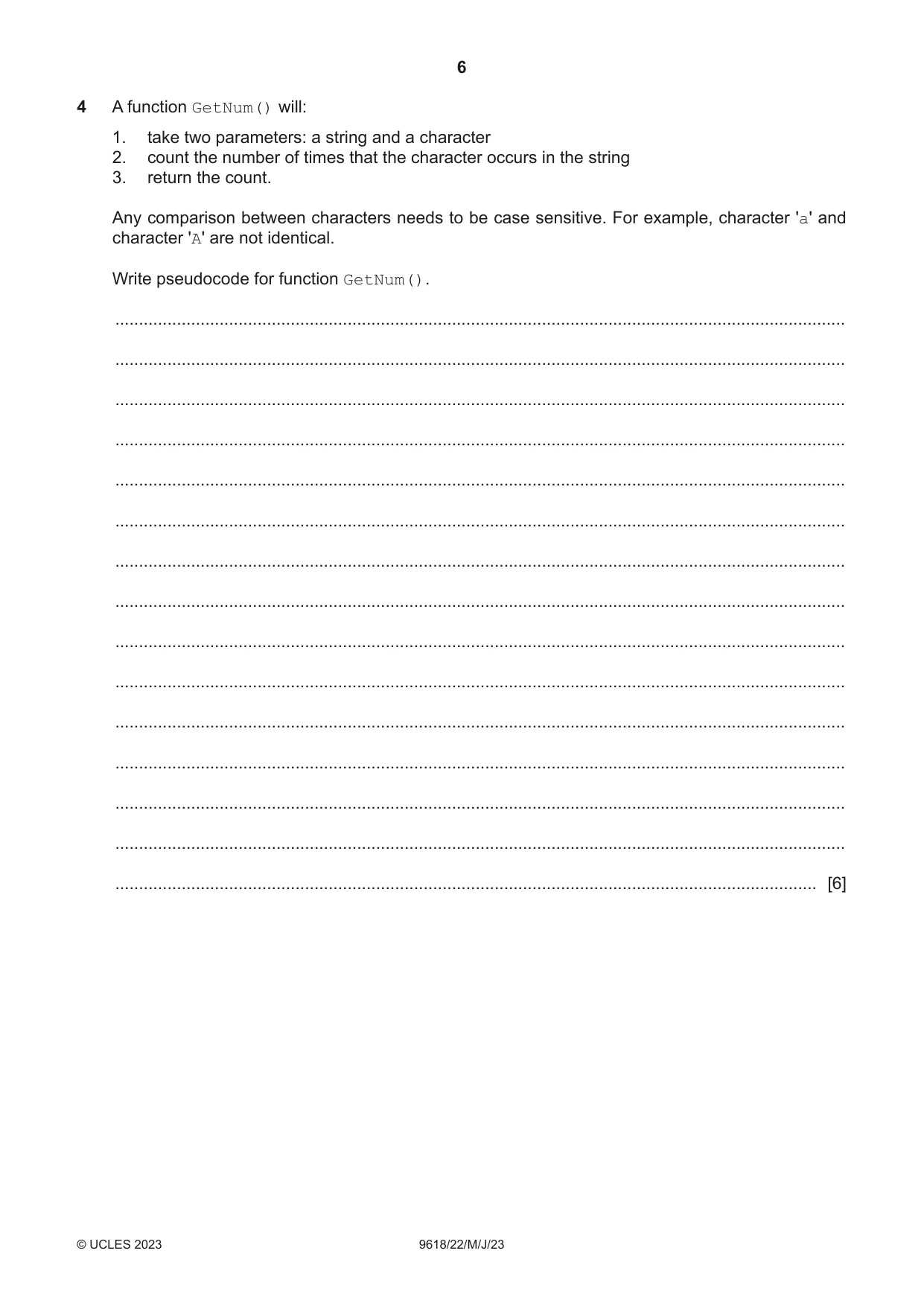 Cambridge A Level Computer Science 9618 2023 May/June Paper 2 · Variant 2 question paper, page 6 of 20