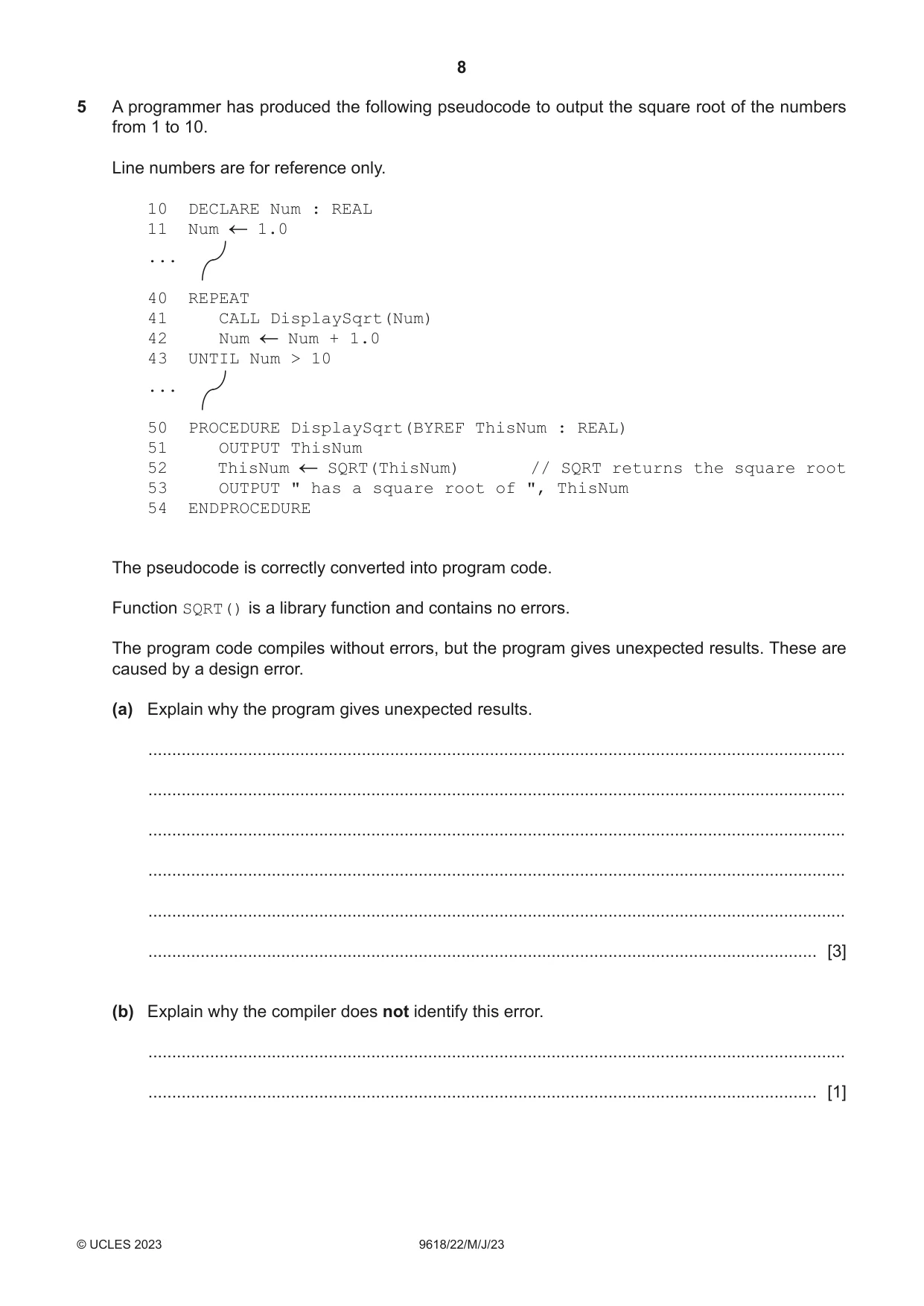 Cambridge A Level Computer Science 9618 2023 May/June Paper 2 · Variant 2 question paper, page 8 of 20