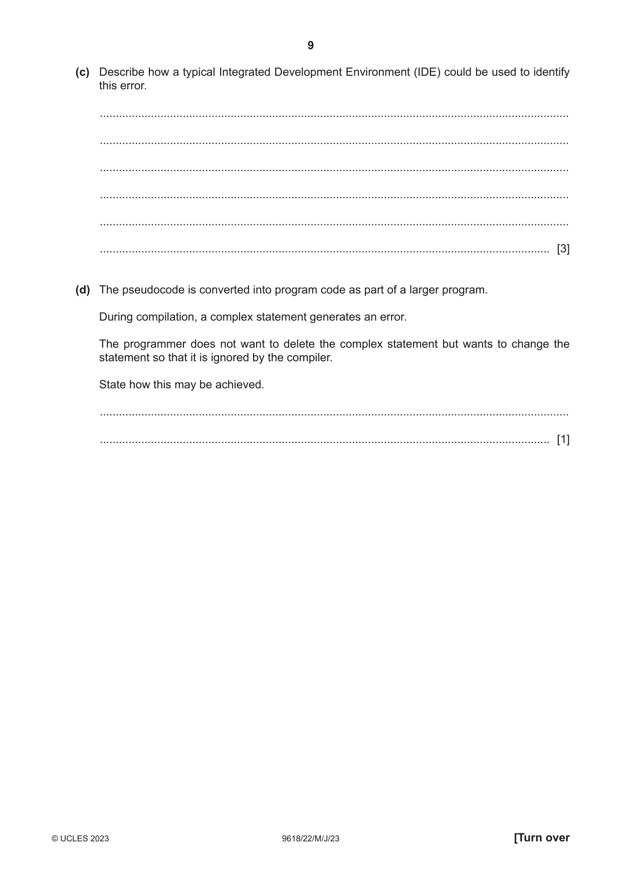 Cambridge A Level Computer Science 9618 2023 May/June Paper 2 · Variant 2 question paper, page 9 of 20