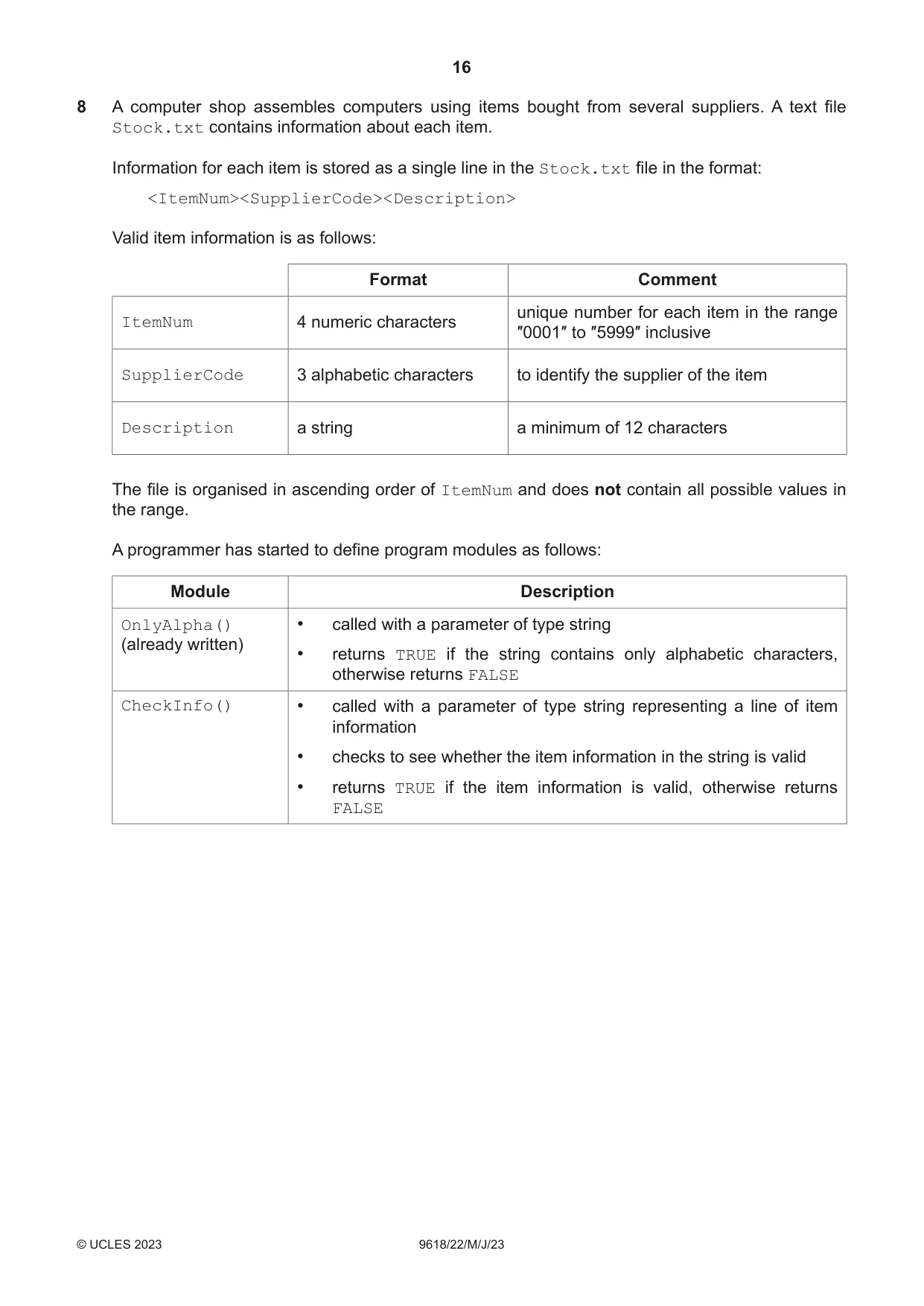 Cambridge A Level Computer Science 9618 2023 May/June Paper 2 · Variant 2 question paper, page 16 of 20