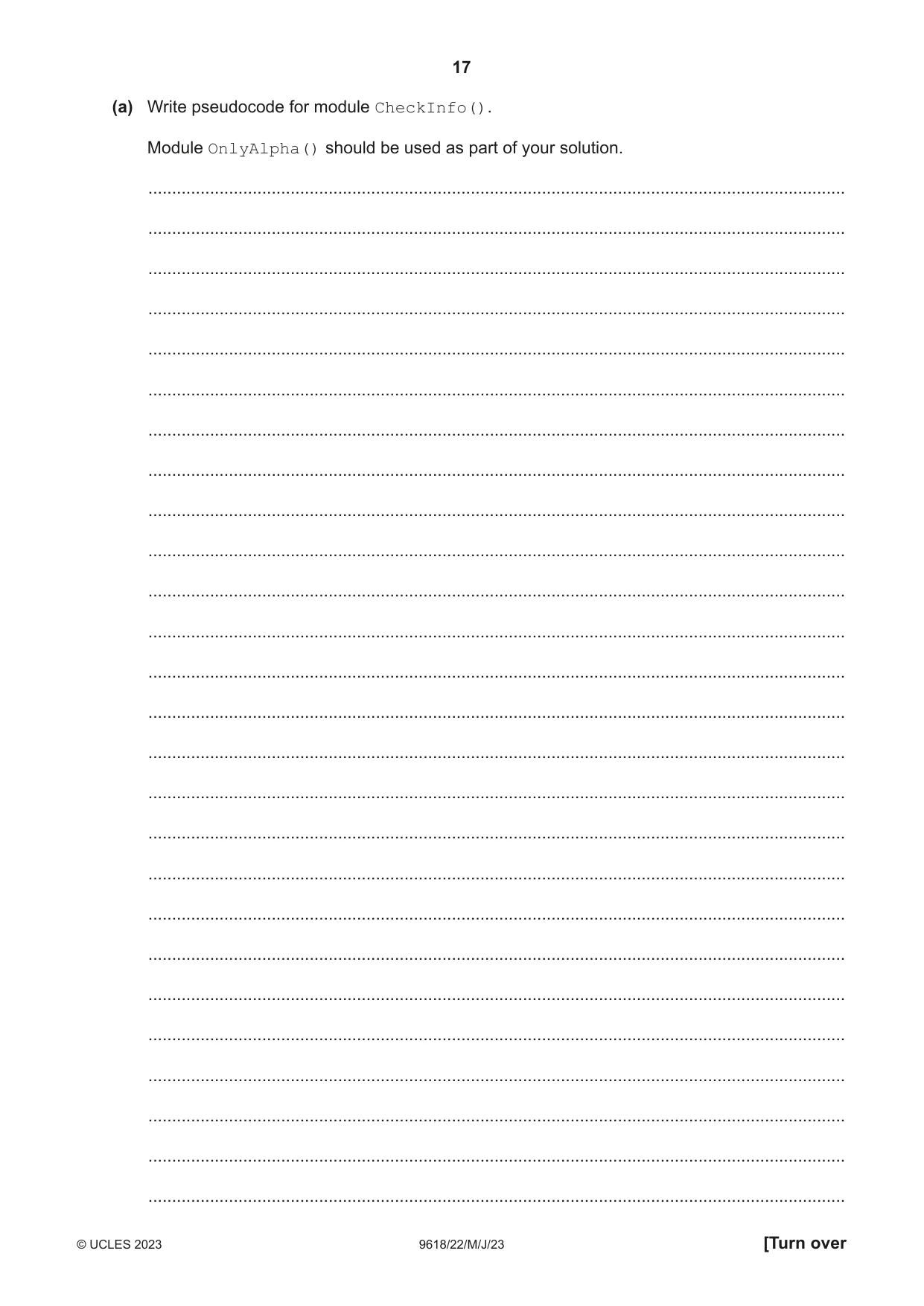 Cambridge A Level Computer Science 9618 2023 May/June Paper 2 · Variant 2 question paper, page 17 of 20