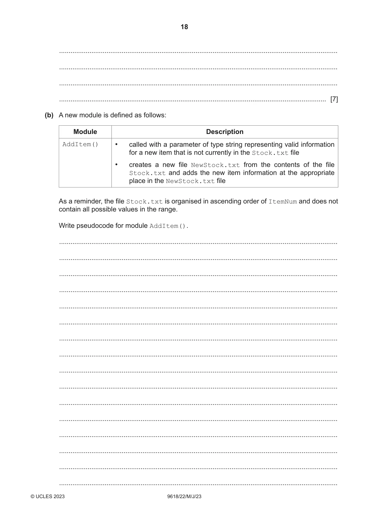 Cambridge A Level Computer Science 9618 2023 May/June Paper 2 · Variant 2 question paper, page 18 of 20