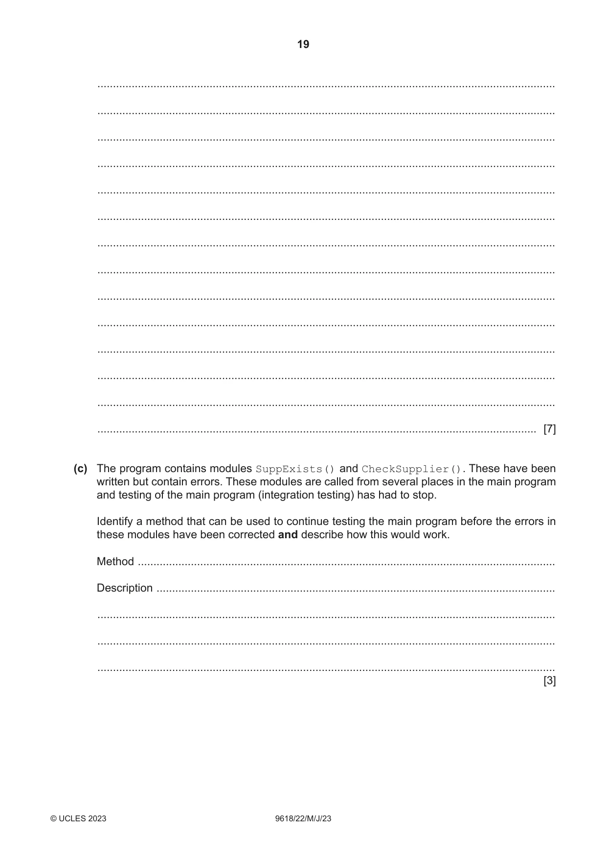 Cambridge A Level Computer Science 9618 2023 May/June Paper 2 · Variant 2 question paper, page 19 of 20