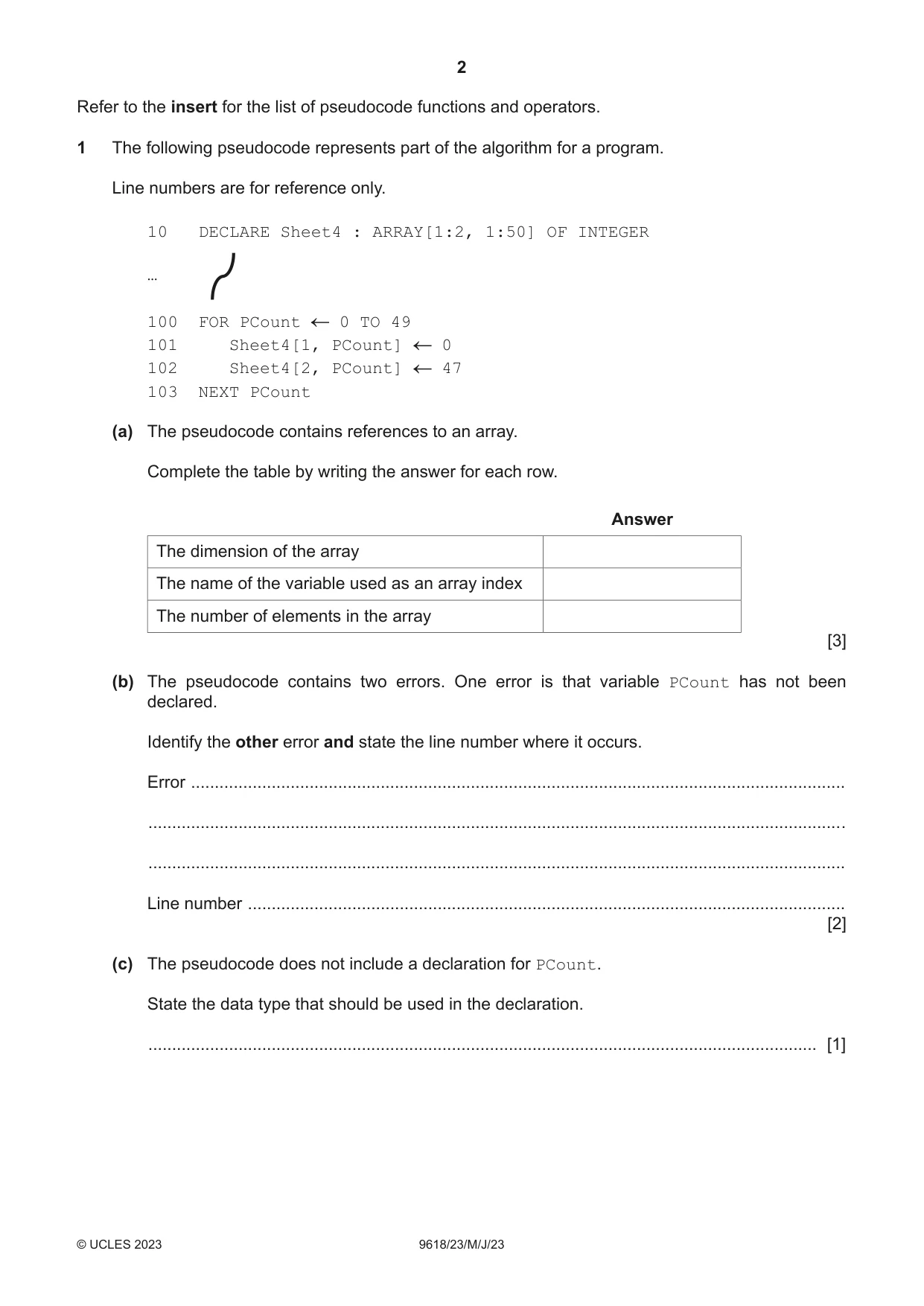 Cambridge A Level Computer Science 9618 2023 May/June Paper 2 · Variant 3 question paper, page 2 of 20
