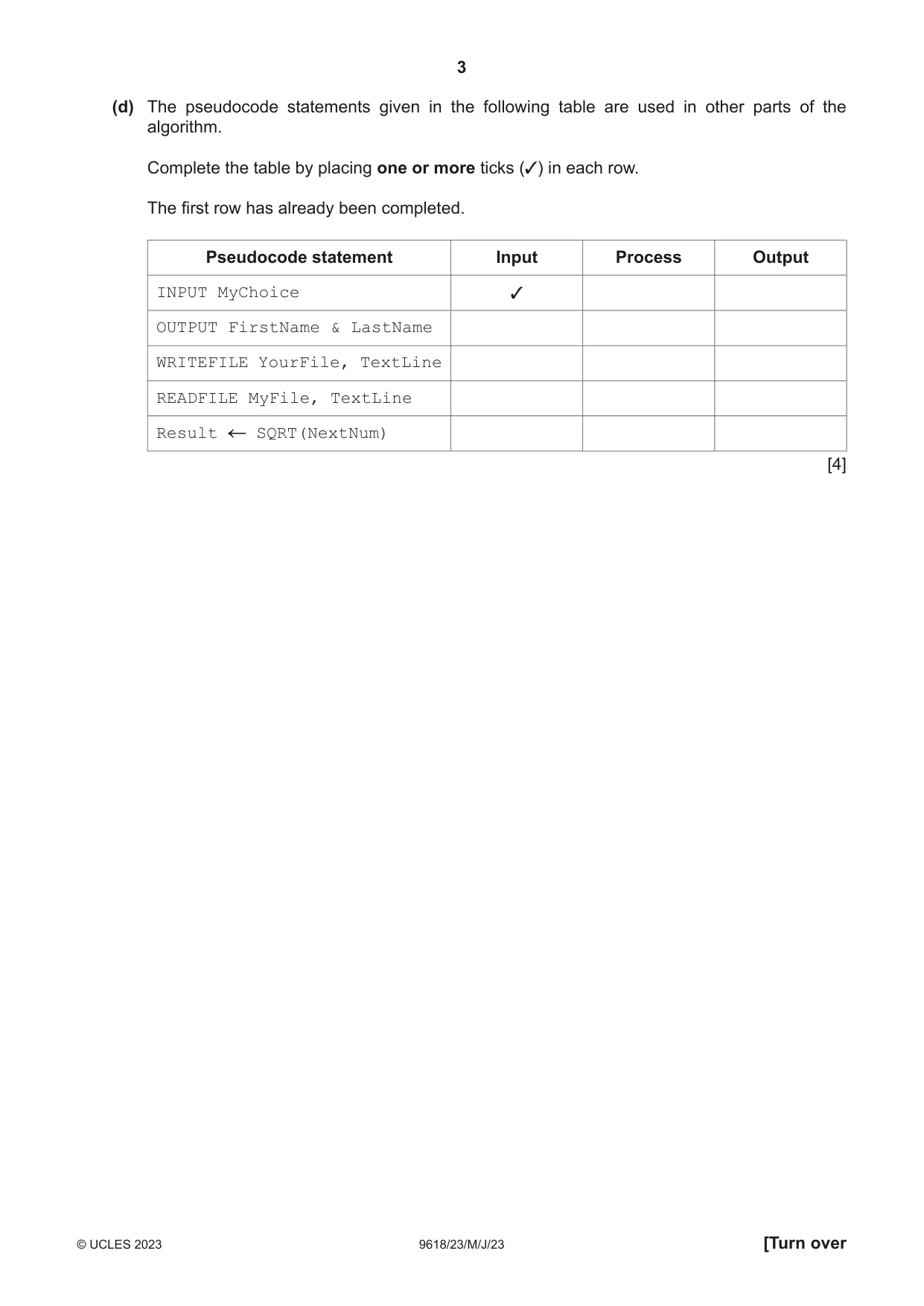 Cambridge A Level Computer Science 9618 2023 May/June Paper 2 · Variant 3 question paper, page 3 of 20