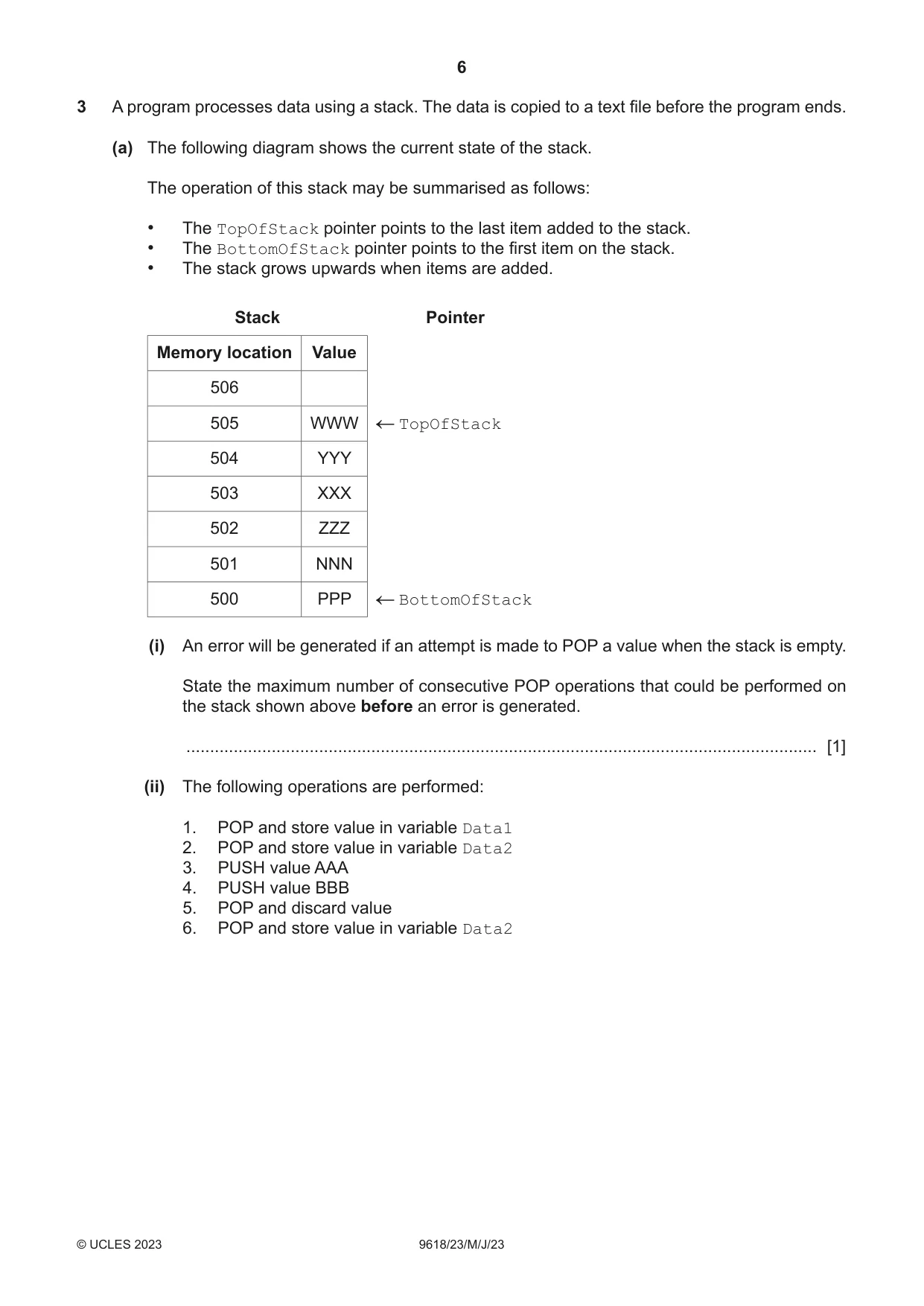 Cambridge A Level Computer Science 9618 2023 May/June Paper 2 · Variant 3 question paper, page 6 of 20