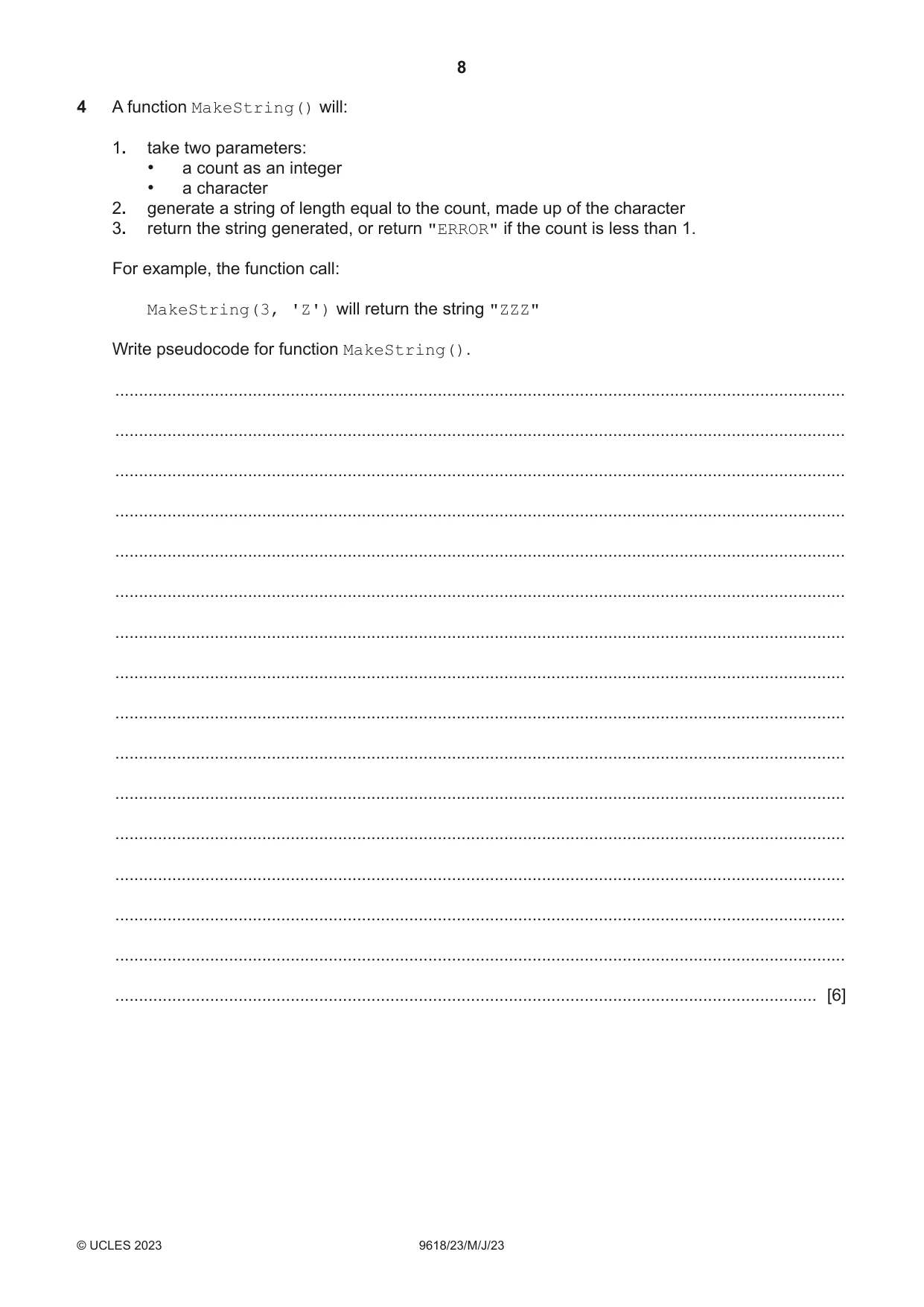 Cambridge A Level Computer Science 9618 2023 May/June Paper 2 · Variant 3 question paper, page 8 of 20