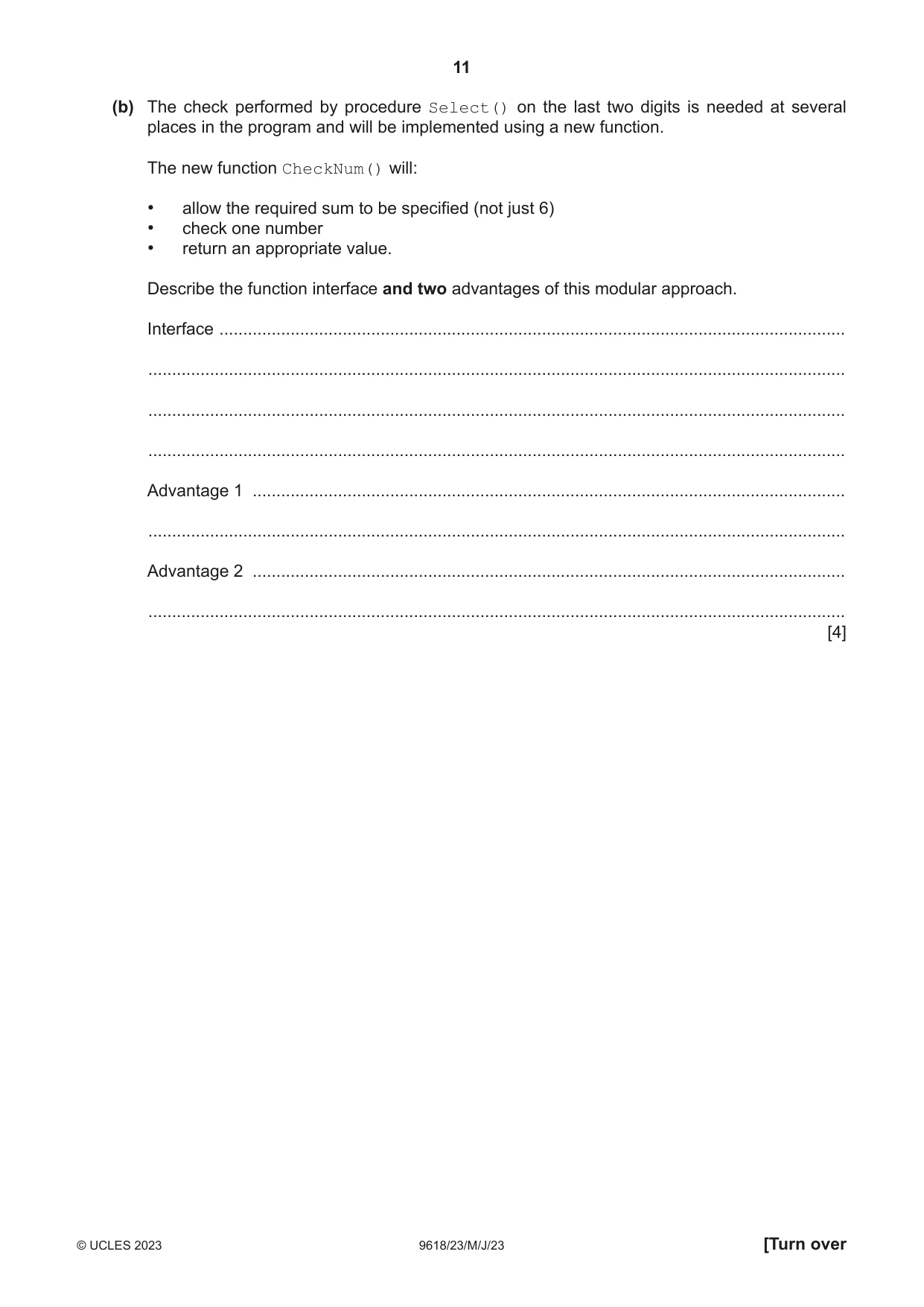 Cambridge A Level Computer Science 9618 2023 May/June Paper 2 · Variant 3 question paper, page 11 of 20