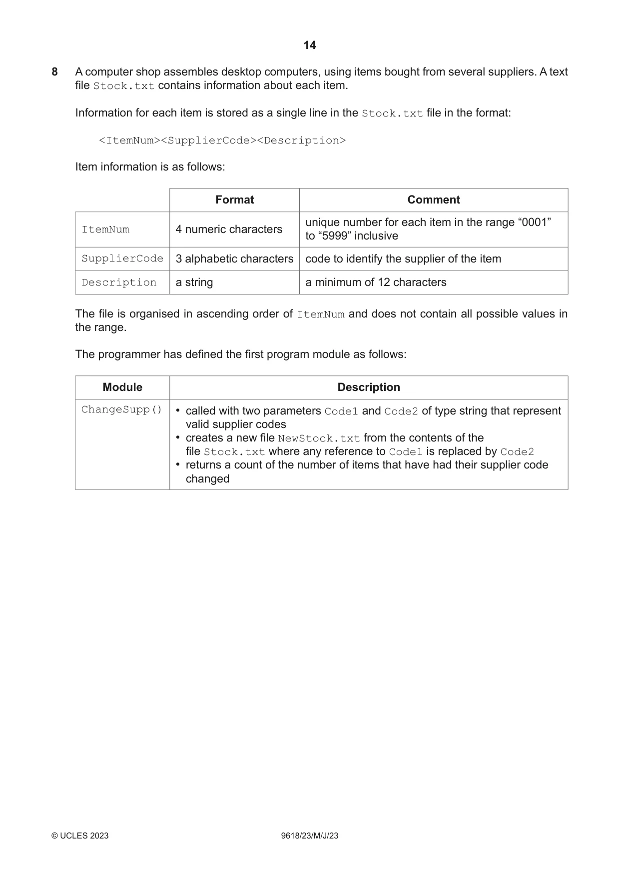Cambridge A Level Computer Science 9618 2023 May/June Paper 2 · Variant 3 question paper, page 14 of 20