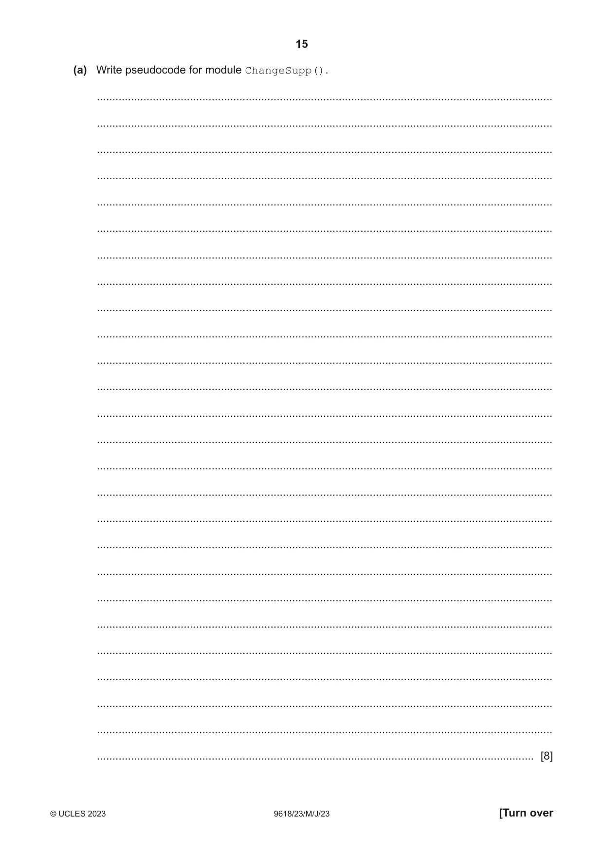 Cambridge A Level Computer Science 9618 2023 May/June Paper 2 · Variant 3 question paper, page 15 of 20